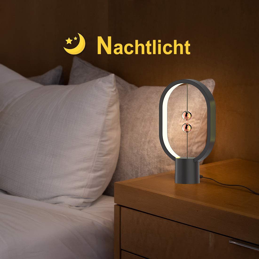 Nachttisch Lampe Rosnek Schwarz#2 Schreibtischlampe LED Balance USB-betrieben Tischleuchte LED Magnetschalter Mode Licht,