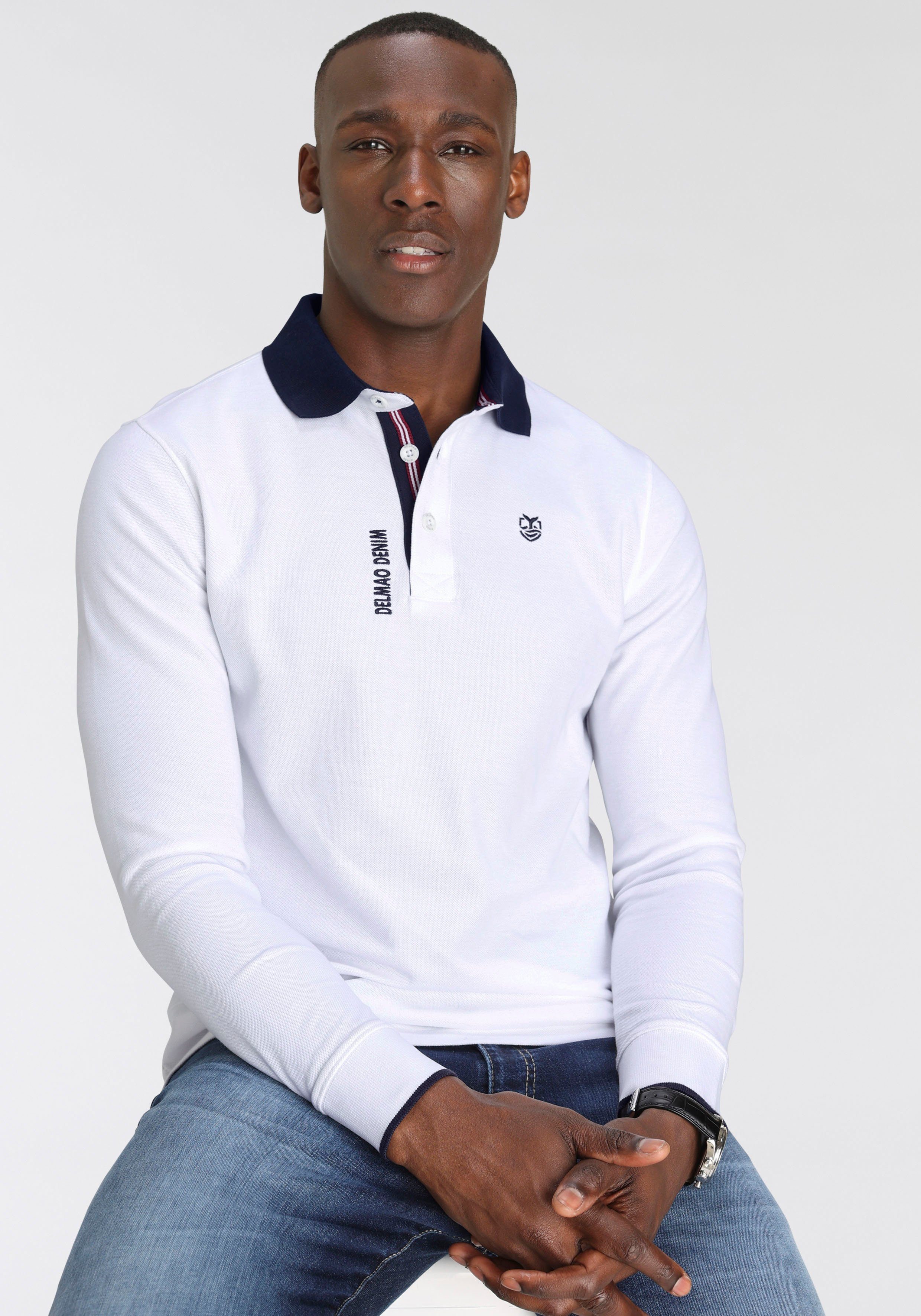 DELMAO Langarm-Poloshirt mit Logostickereien-NEUE MARKE