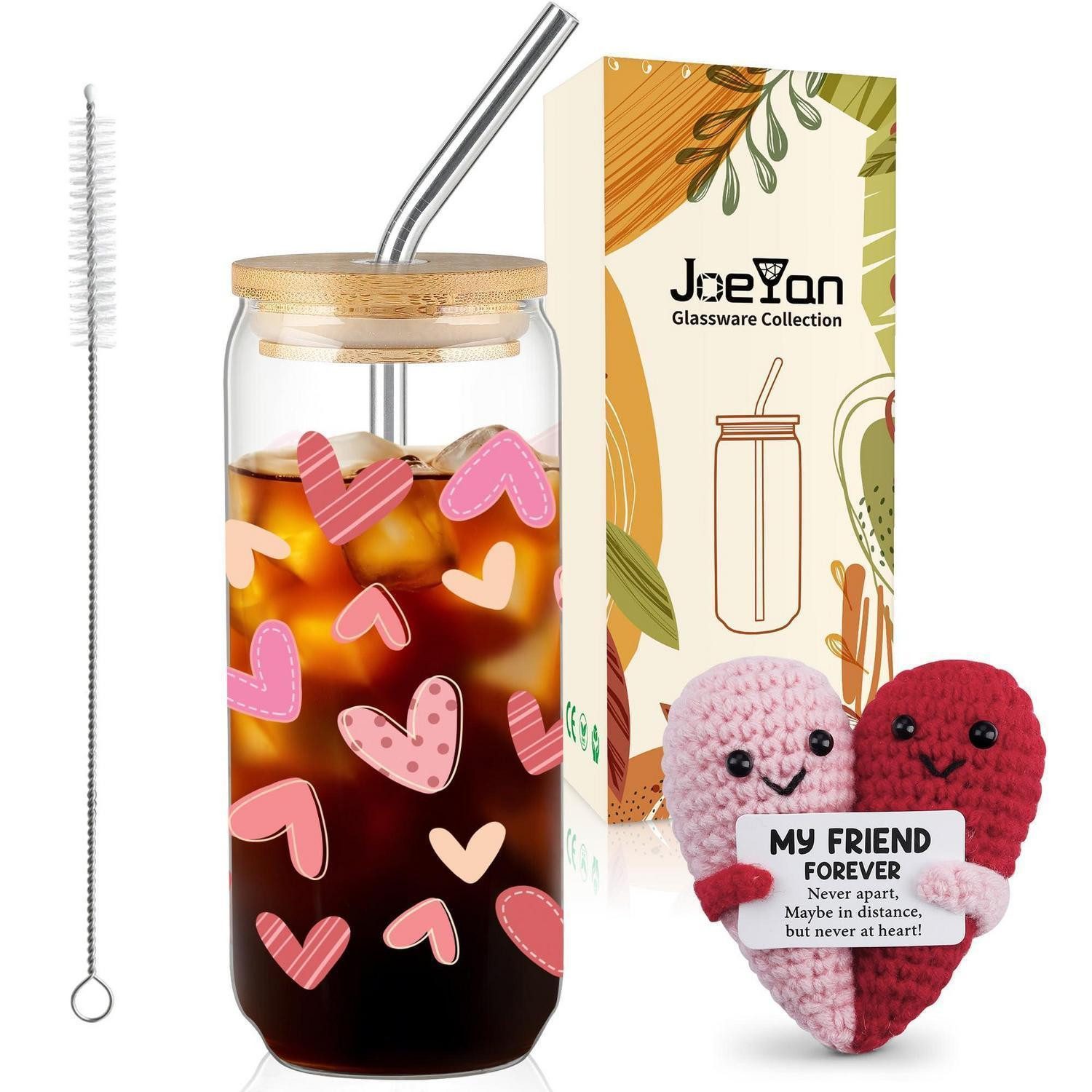 LuxusKollektion Becher Trinkglas mit Herz & Glücksbringer Set, Glas