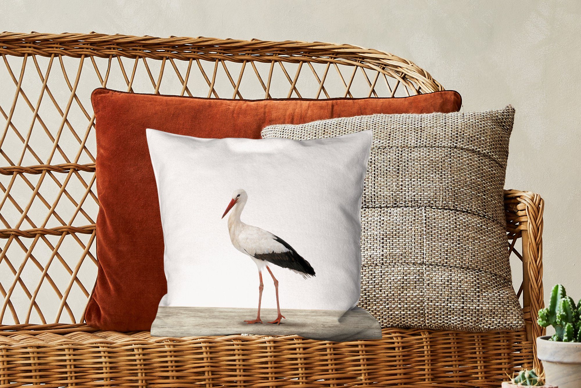 Füllung Deko, Storch Vogel MuchoWow Dekokissen - mit Tiere Kinder für - Zierkissen - Mädchen, - Schlafzimmer, - Sofakissen Wohzimmer, Jungen