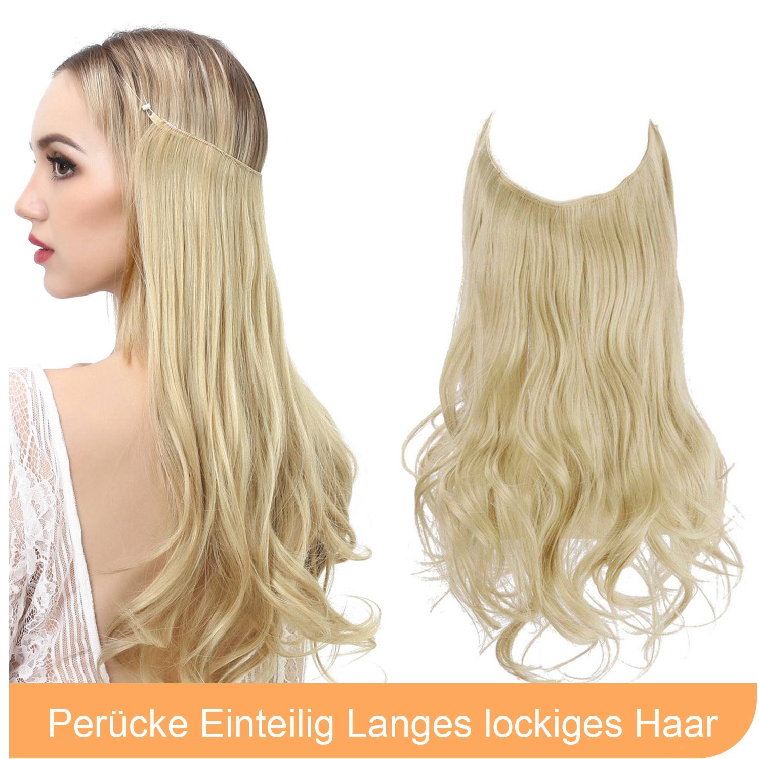 Refttenw Kunsthaar-Extension Frauen Lange Lockige Gewellte Haarverlängerungen, 45/55 cm Verstellbare Lange Gewellte Perücken -Schwarz mit Hellbraun