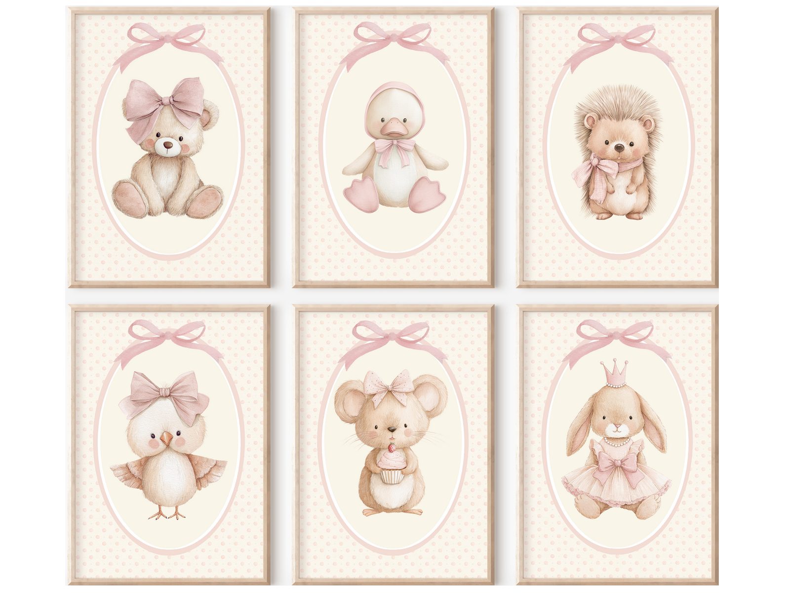 homestyle-accessoires Mehrteilige Bilder Kinderzimmer Bilderwand 6erSet Bilderset Babyzimmer LIEBLINGSTIERE, Hochformat, Künstlerpapier, ohne Rahmen