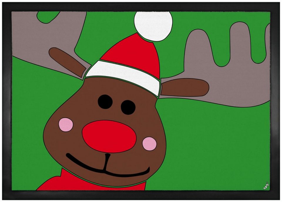Fußmatte Weihnachten - X-Mas Rentier Rudolph Mit Der Roten Nase, 1art1, Höhe:  5 mm