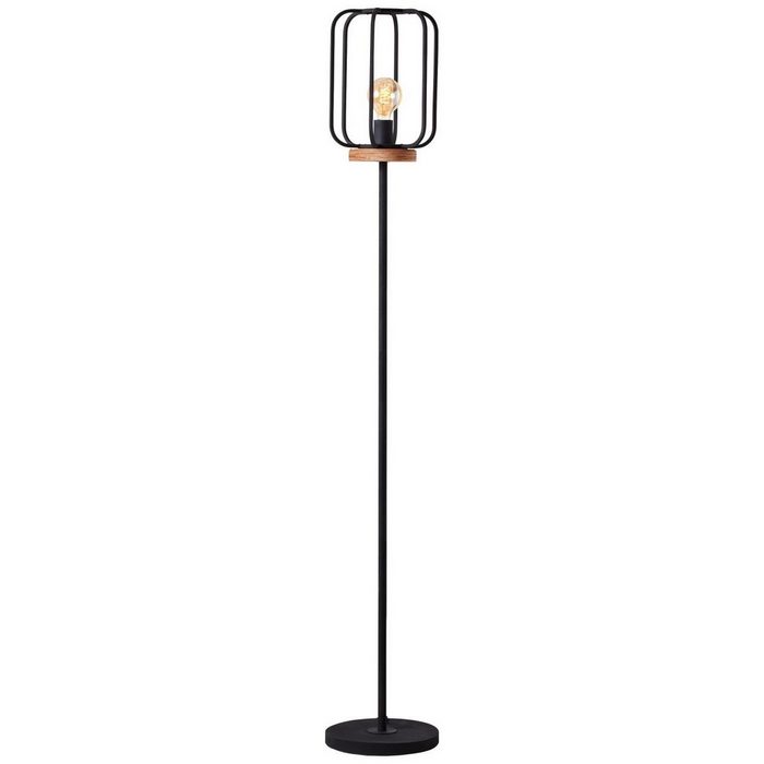 Brilliant Leuchten Stehlampe Tosh ohne Leuchtmittel 162 5 cm Höhe Ø 25 cm E27 Metall/Holz antik holz/schwarz korund