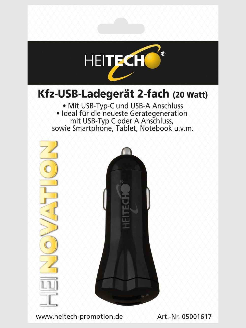 Kfz-USB-Ladegerät (20W) 2-fach KFZ-Ladegerät HEITECH KFZ-Ladeadapter KFZ-Adapter