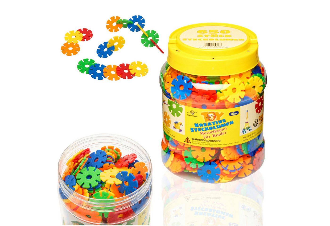 Smart-Planet Steckspielzeug 650 Steckblumen in Dose - großes Set Schneeflocken zum Stecken 3,3 cm
