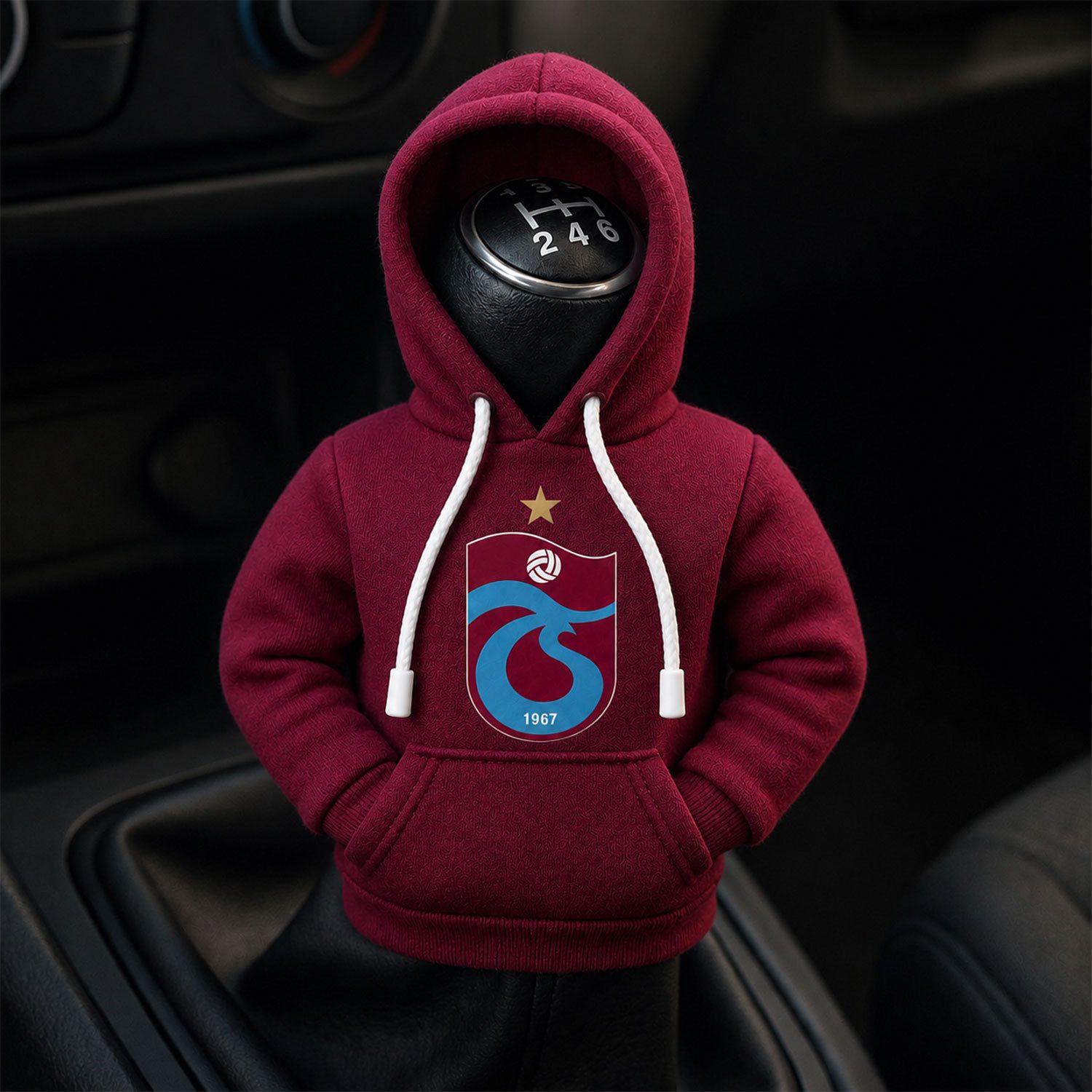 Jungengel Puppen Autositz Schaltknüppel Hoodie Trabzonspor Auto Schalthebel Abdeckung Bordo, (Einzelset, 1-tlg., Einzelartikel für einen Schaltknüppel), Mini Hoodie Schaltknüppel Abdeckung im Trabzonspor Design