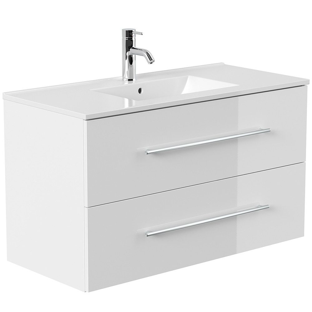 Lomadox Waschtisch HARLINGEN-02, 100cm breit, Keramikwaschbecken, weiß Hochglanz
