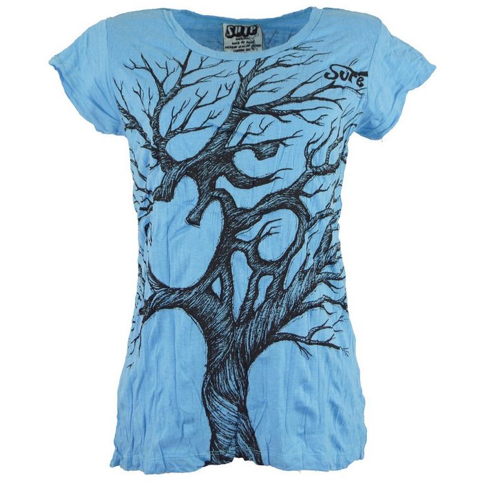 Guru-Shop T-Shirt Sure T-Shirt Om Tree - hellblau Festival Goa Style alternative Bekleidung