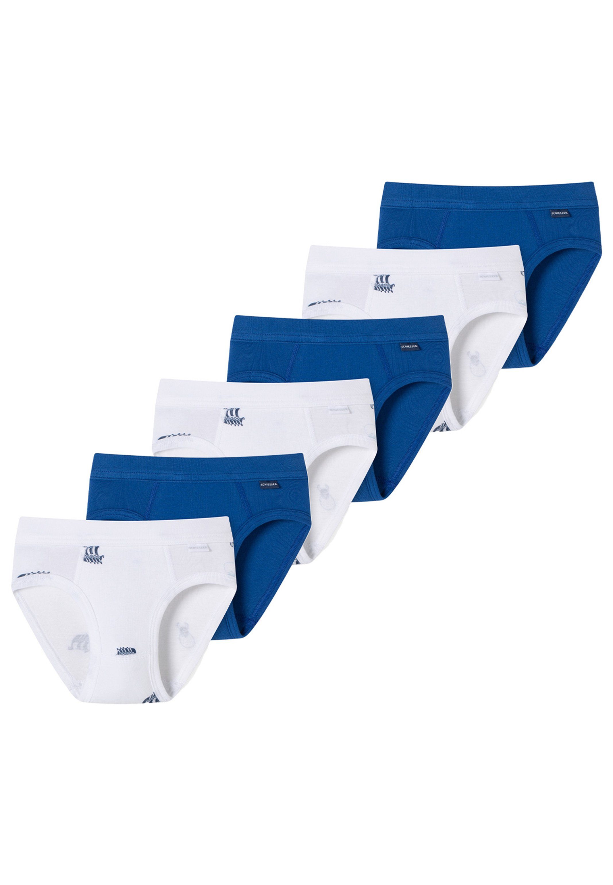 Schiesser Slip 6er Pack Feinripp Organic Cotton (Spar-Set, 6-St) Slip / Unterhose - Baumwolle - Extra-bequeme Passform Blau / Weiß - 908 (HW23)
