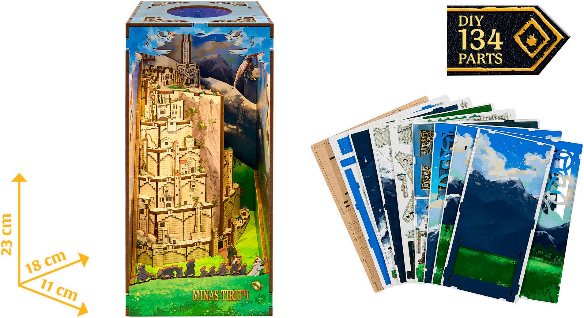 Revell® 3D-Puzzle Book Nook, Tiny Adventures Herr der Ringe Minas Tirith, 134 Puzzleteile, Buchstütze; mit LED-Beleuchtung
