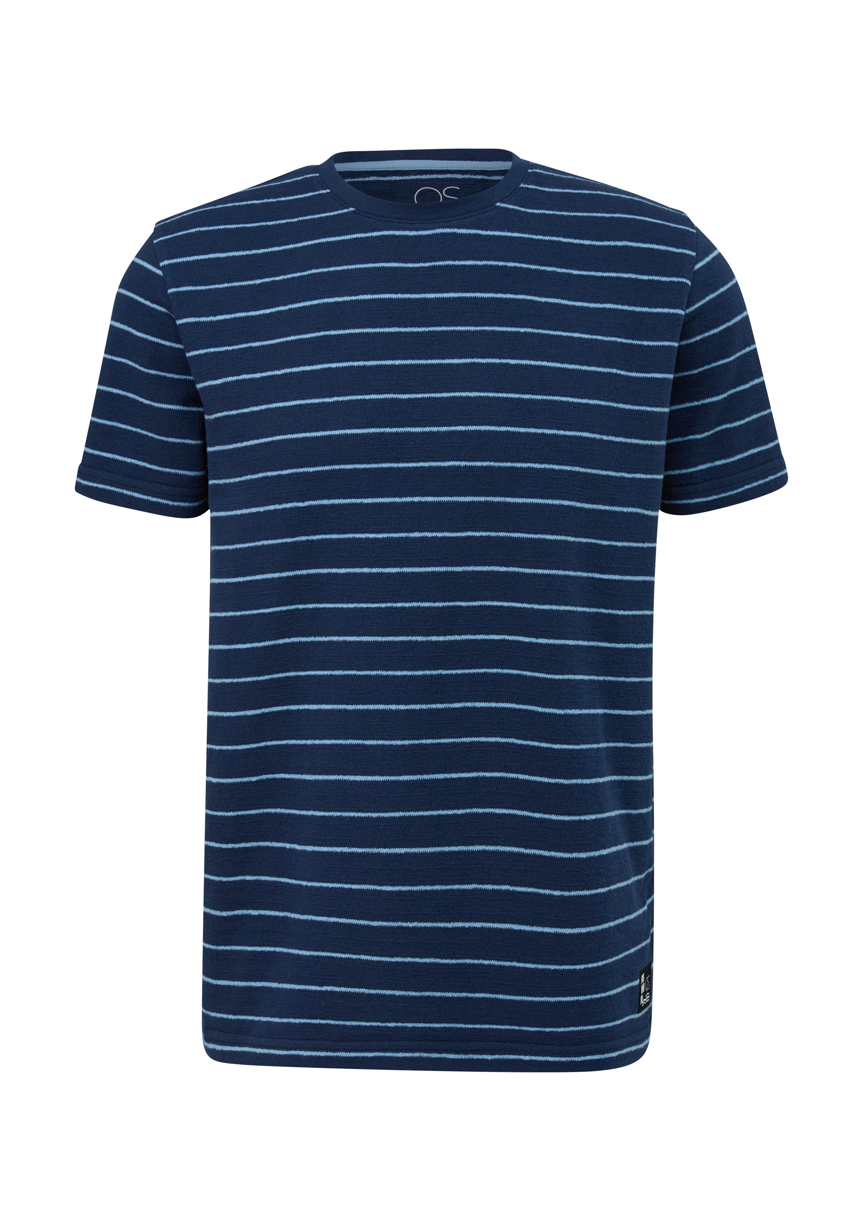 tiefblau T-Shirt QS Baumwoll-Frottee Label-Patch Kurzarmshirt aus