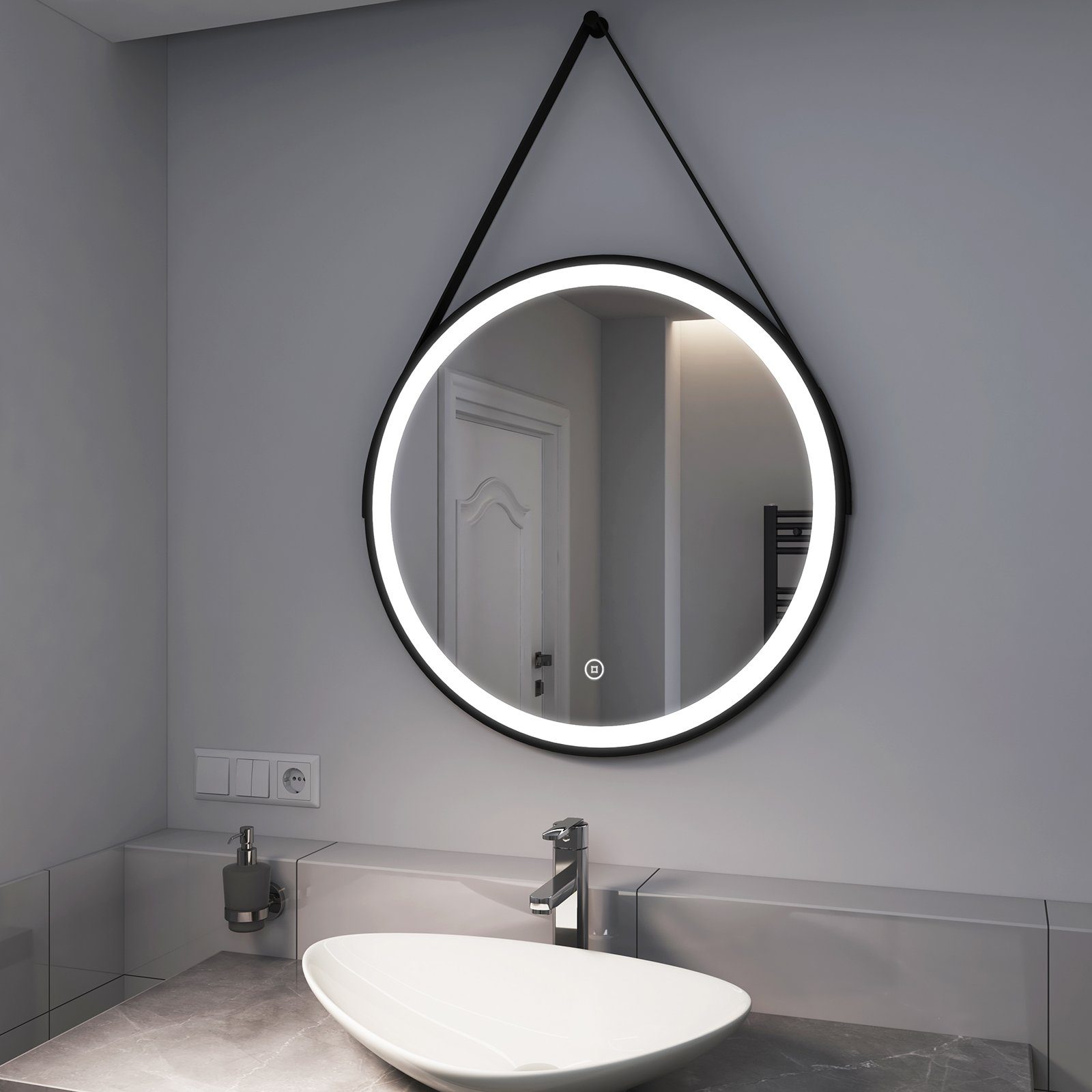EMKE LED Badspiegel Rund 60 cm Durchmesser LED Spiegel Badezimmerspiegel mit Beleuchtung Lichtspiegel Wandspiegel mit Touchschalter