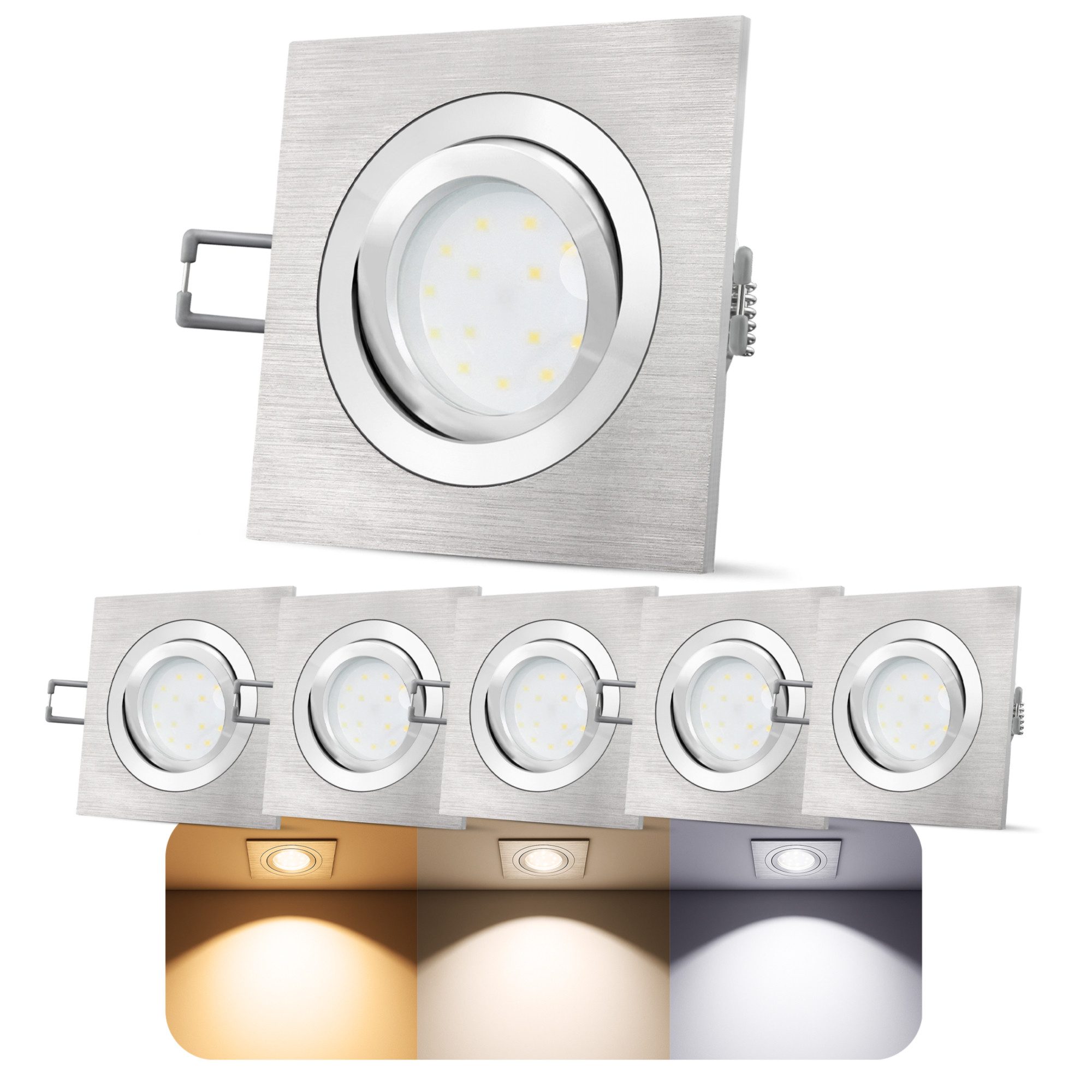 SSC-LUXon LED Einbaustrahler 6x QF-2 Einbaustrahler 4W LED Lichtfarbe warm neutral kalt schwenkbar, Tageslichtweiß, Warmweiß, Neutralweiß