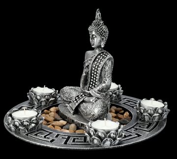 Figuren Shop GmbH Teelichthalter Buddha Figur als fünffach Teelichthalter silberfarben - Dekoration