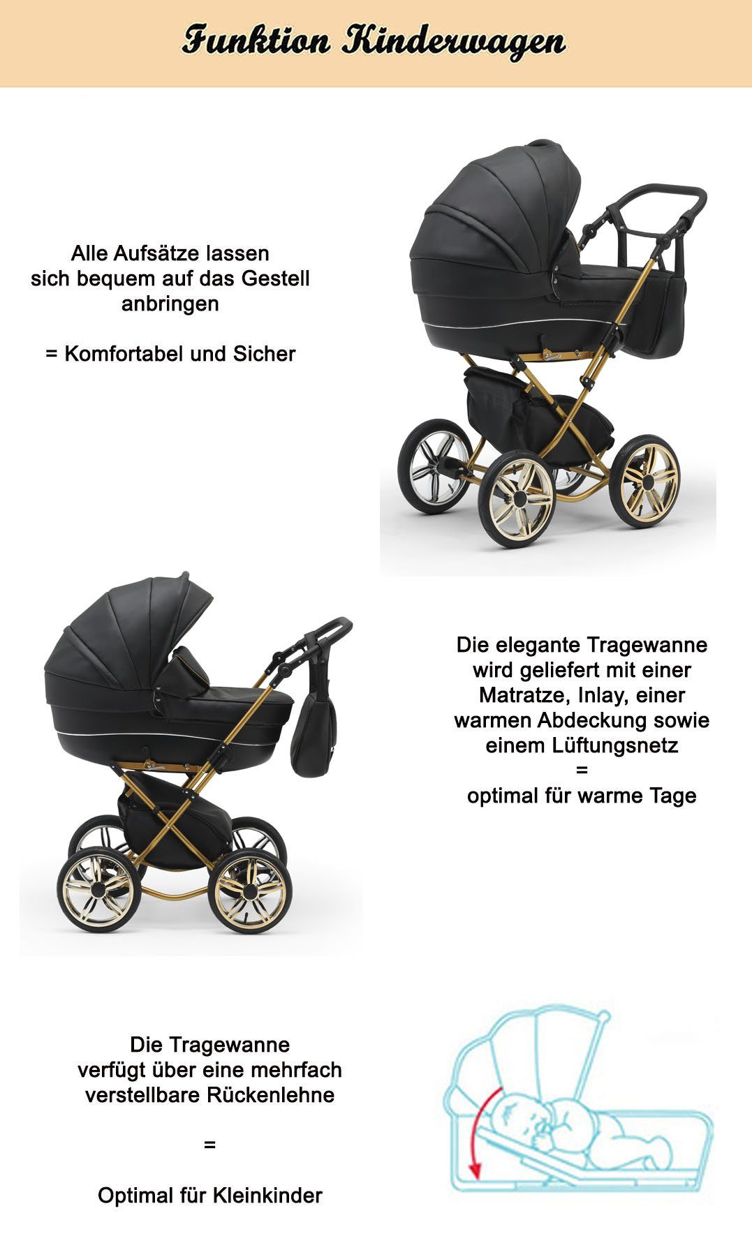 babies-on-wheels Kombi-Kinderwagen Sorento 3 in Autositz 13 Designs Beige 10 - - in 1 inkl. Teile