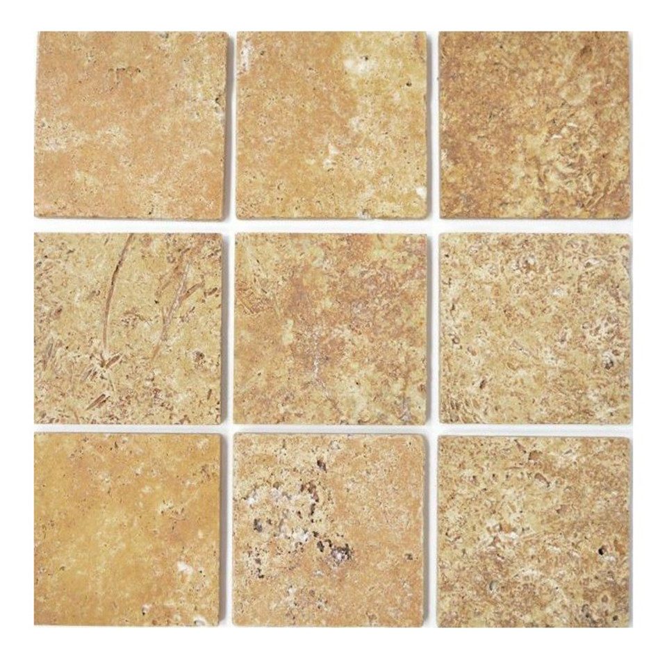 Mosani Bodenfliese Fliese Travertin Naturstein gelb gold Goldbraun