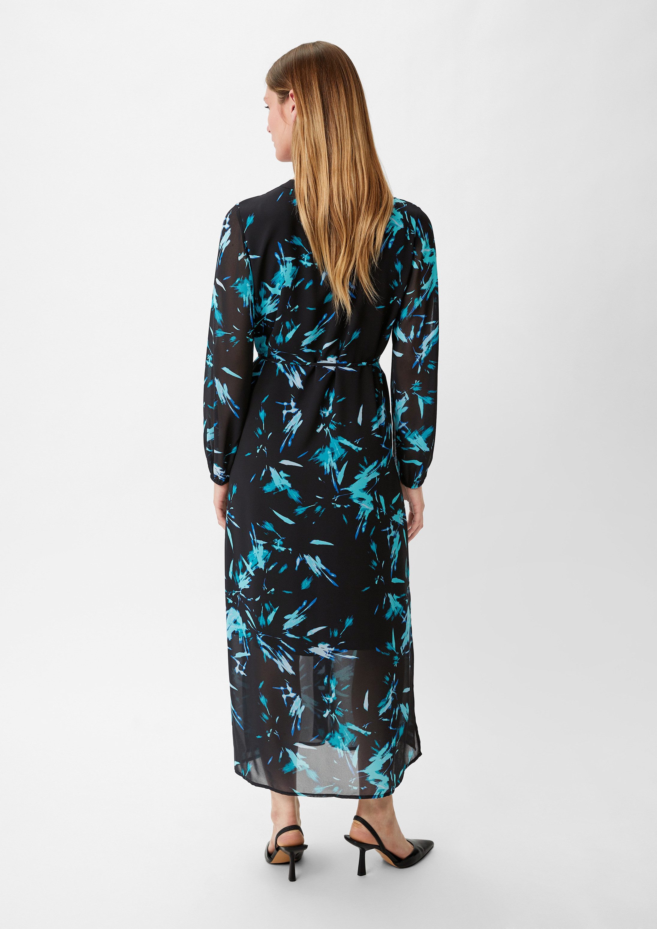 comma Maxikleid Kleid Chiffonkleid mit Stoffgürtel