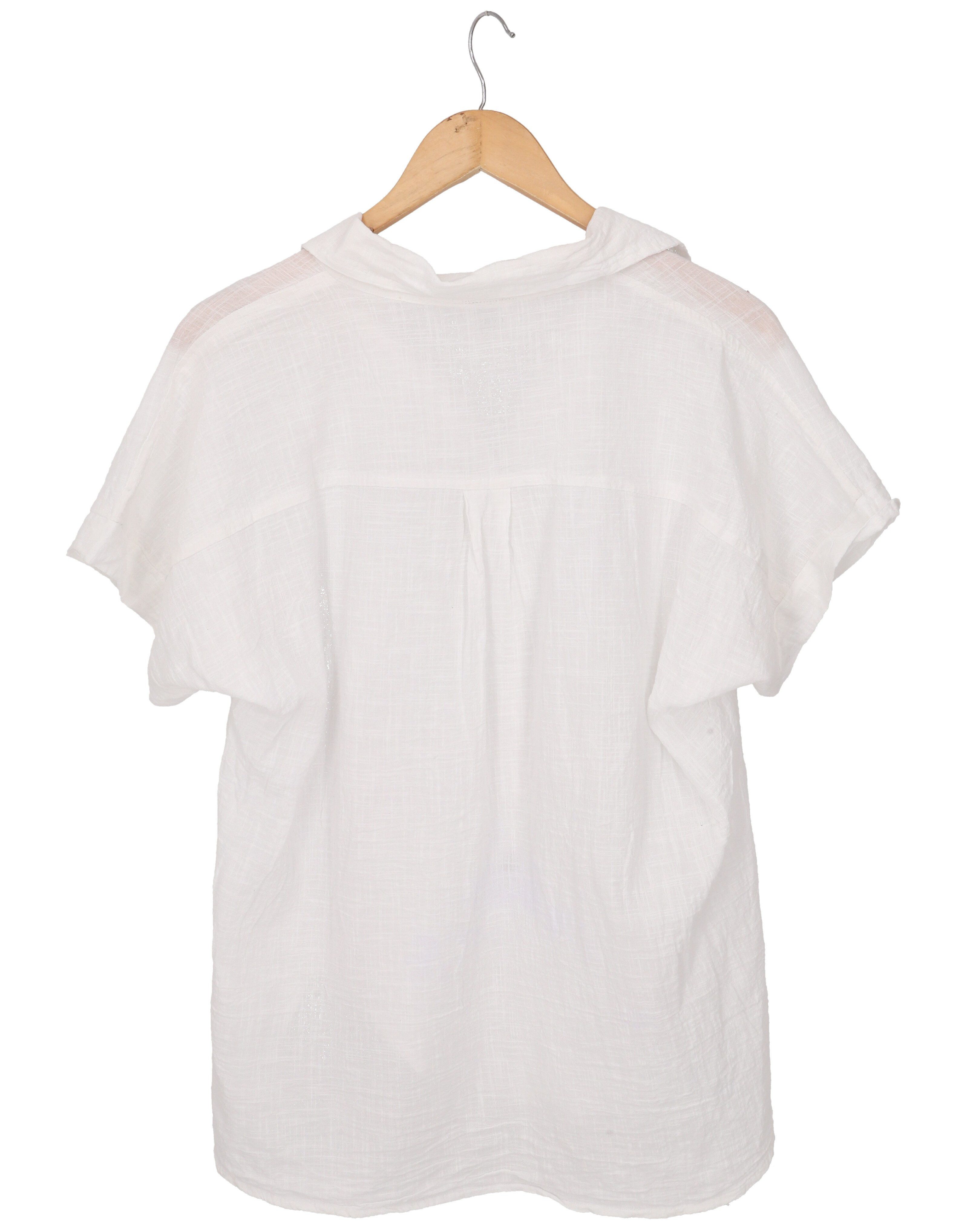 Guru-Shop Longbluse Baumwollbluse mit Kokosknöpfen - weiß alternative Bekleidung