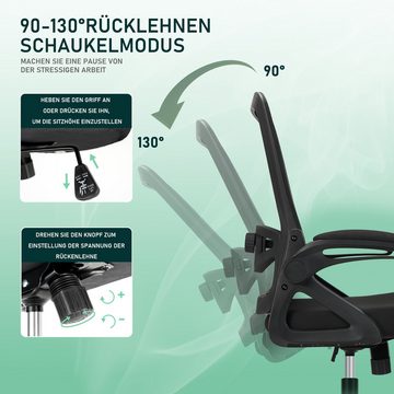 Milacyee Bürostuhl Ergonomischer Stuhl,Schreibtischstuhl mit klappbaren Armlehnen (Höhenverstellbarer Chefsessel mit geräuscharmen Rollen), Drehstuhl mit verstellbarer Schaumstoff-Lendenstütze, 150KG, Schwarz