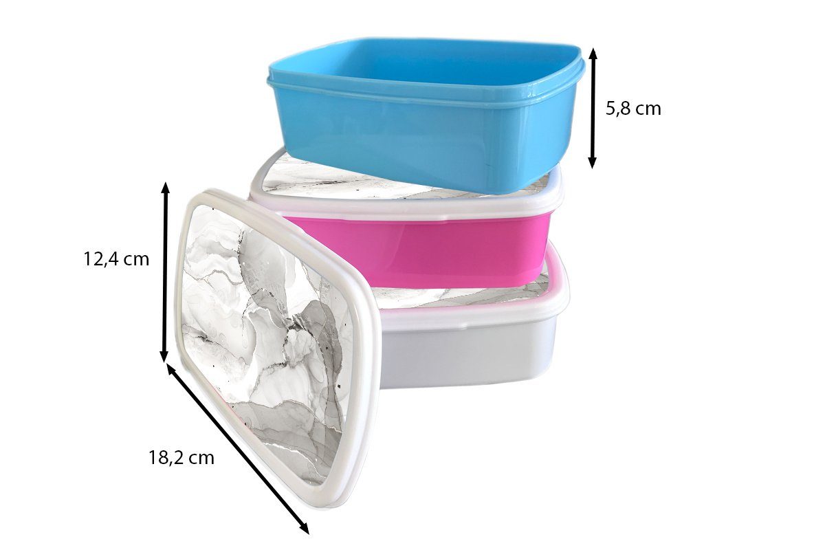Kunststoff Lunchbox Brotbox (2-tlg), Schwarz - Kunststoff, rosa - Mädchen, für Kinder, Marmor Weiß, Erwachsene, Brotdose Snackbox, MuchoWow