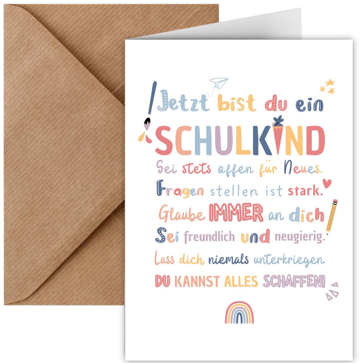 Things of Happiness Grußkarte Karte Einschulung für Junge & Mädchen, Dino, Pferd, Genderneutral