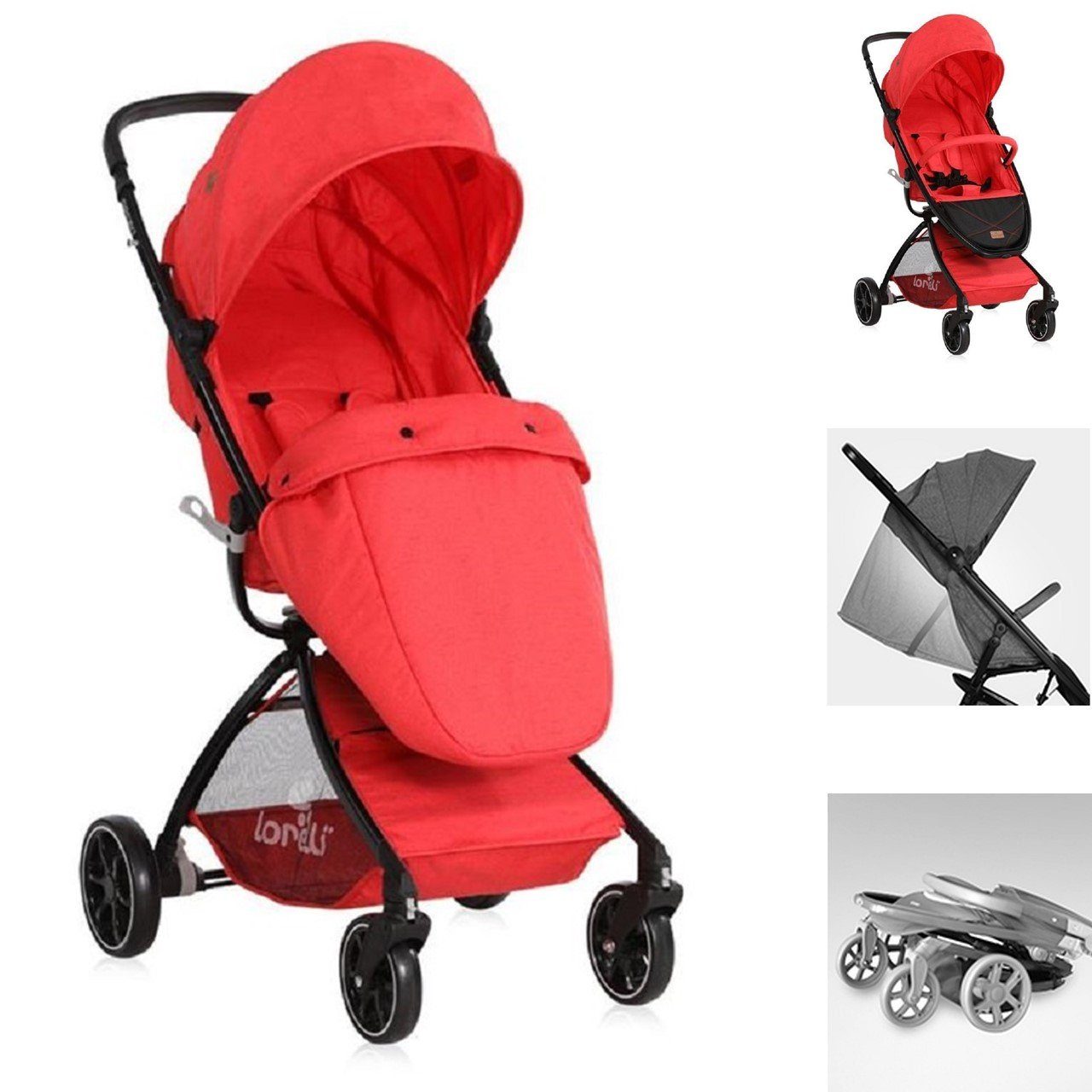 Korb, Kinder-Buggy klappbar Sonnendach, Fußsack, verstellbares Kinderwagen rot SPORT, Lorelli mit