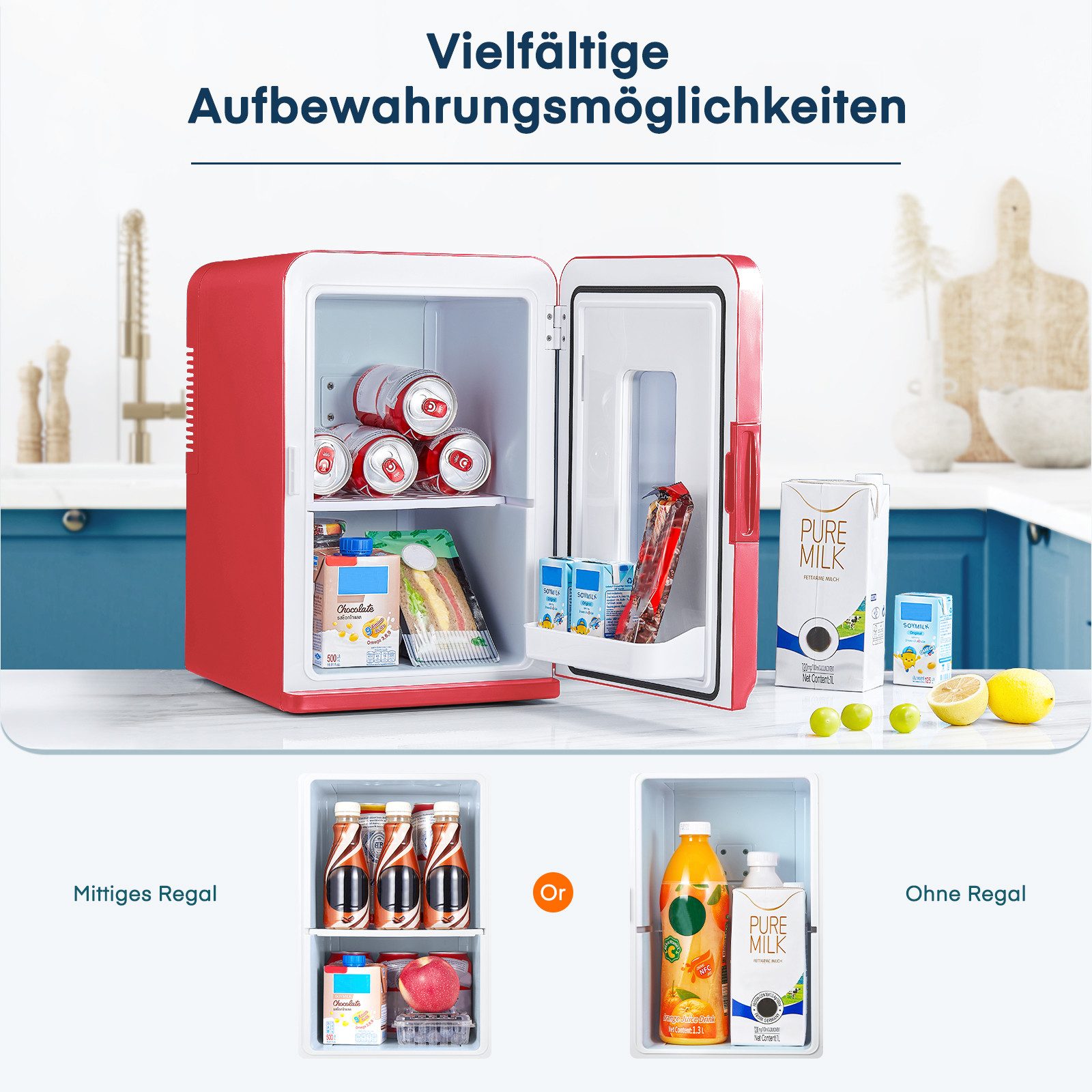 FOHERE Kühlschrank YT-A-15X YT-A-15X, 41.2 cm hoch, 27.5 cm breit, mit transparentem Sichtfenster und herausnehmbaren Ablagen