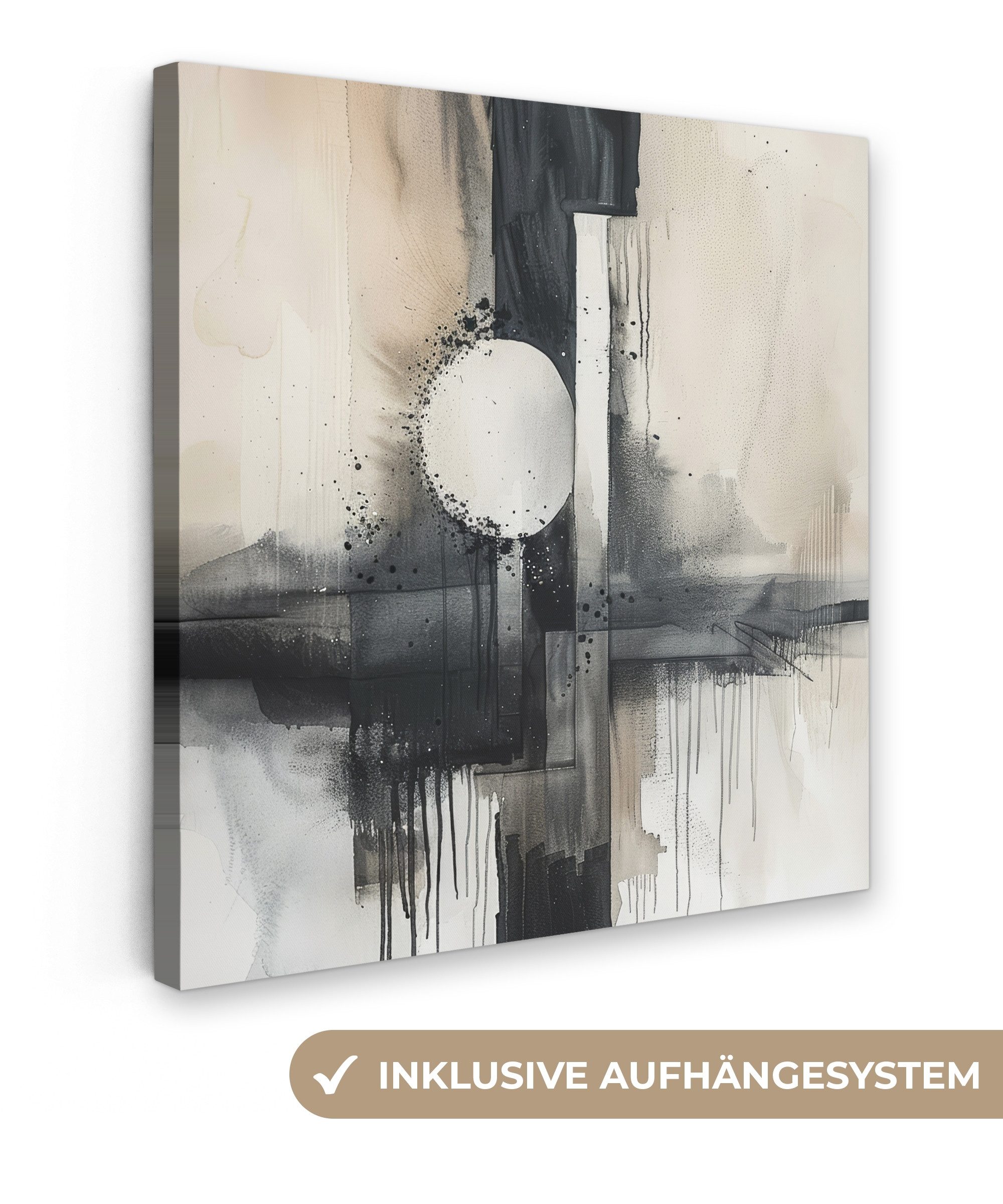 OneMillionCanvasses® Leinwandbild Abstrakt - Schwarz und Weiß - Farbe - Modern, Fotodruck (1 St), Wandbild, Deko Schlafzimmer Wohnzimmer Flur 20x20 cm