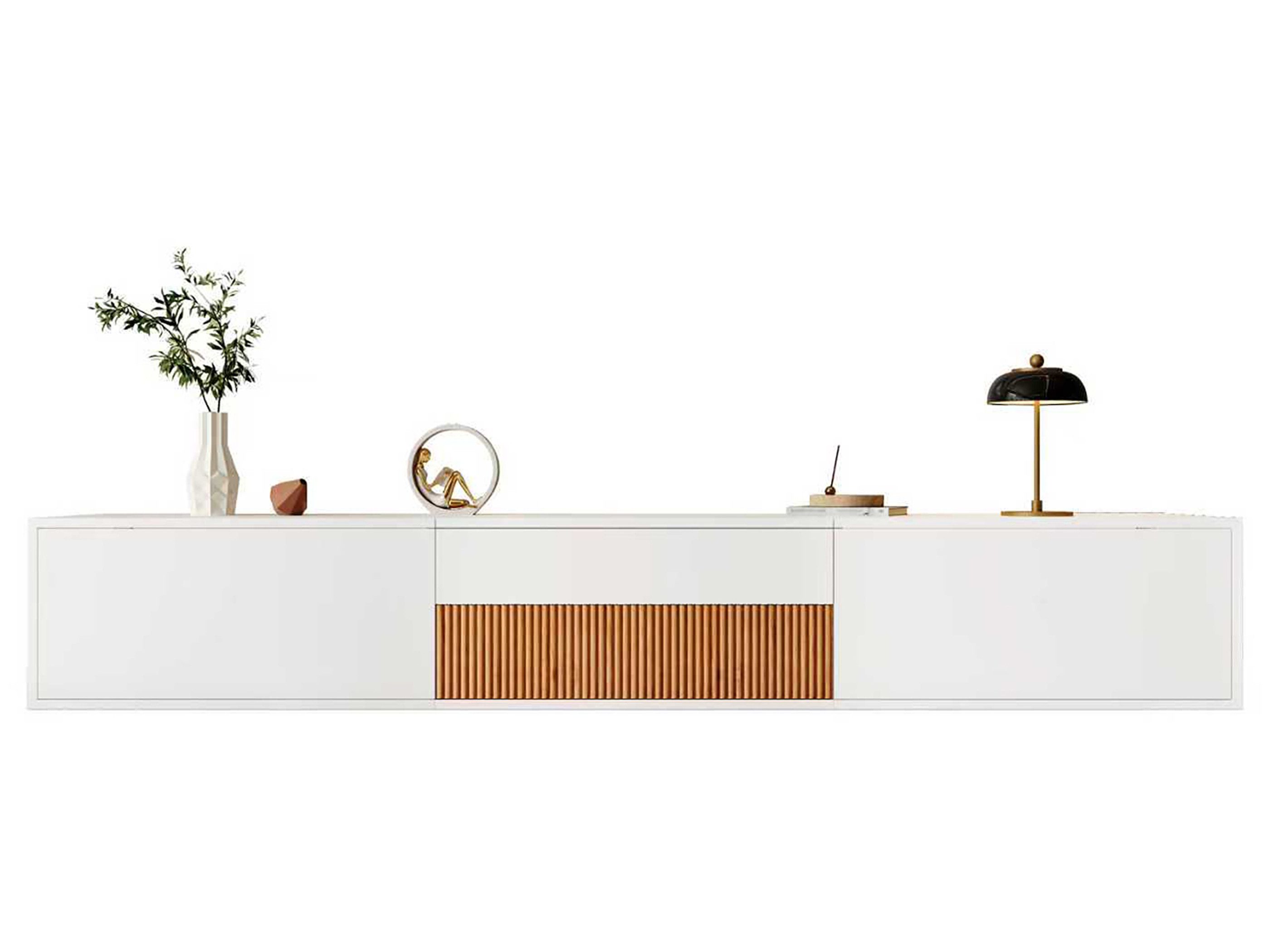 SeedWave Lowboard TV Schrank mit Ausziehbarer Tischplatte & 3 Türen, Breite 180cm, Fernsehschrank Wandmontierbar / Stehendmontierbar