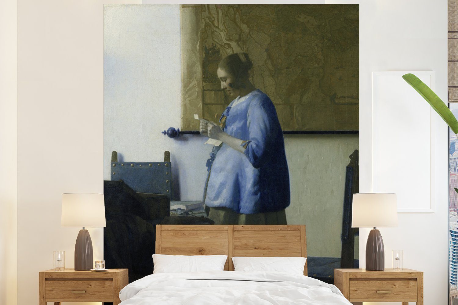 MuchoWow Fototapete Frau in Blau liest einen Brief - Johannes Vermeer, Matt, bedruckt, (3 St), Vliestapete für Wohnzimmer Schlafzimmer Küche, Fototapete