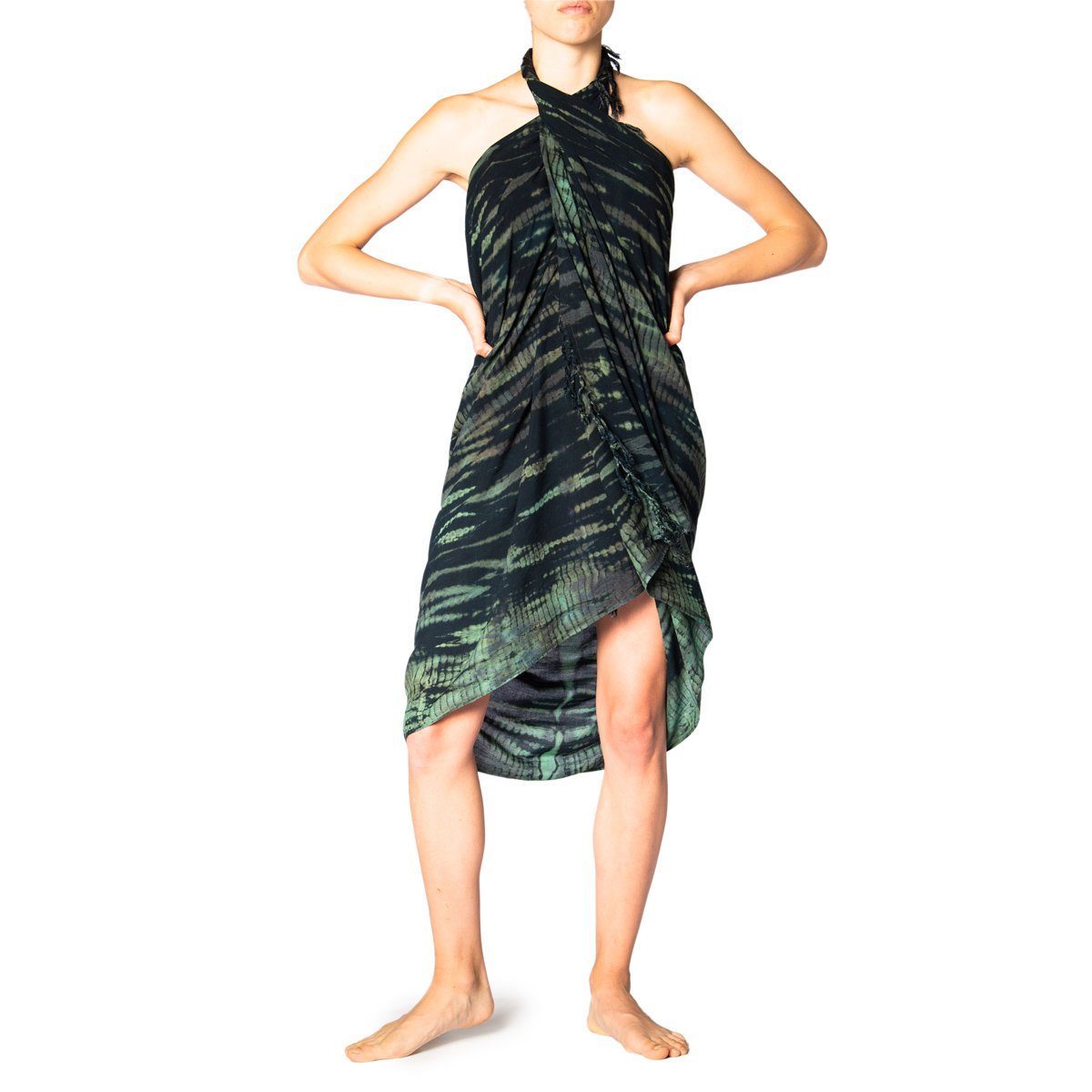 PANASIAM Pareo Sarong TieDye Viskose Wrap, CT08 für Design Bikini Tuch Halstuch leichter Schultertuch darkgreen Strandtuch Strandkleid den Strand Cover-up aus