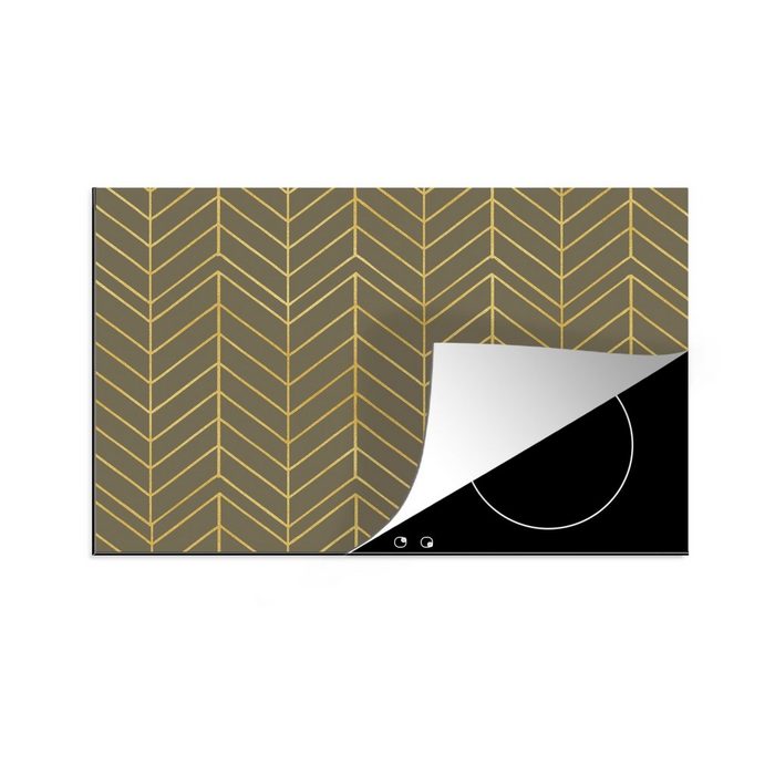 MuchoWow Herdblende-/Abdeckplatte Muster - Linie - Grün - Gold Vinyl (1 tlg) Ceranfeldabdeckung für die küche Induktionsmatte