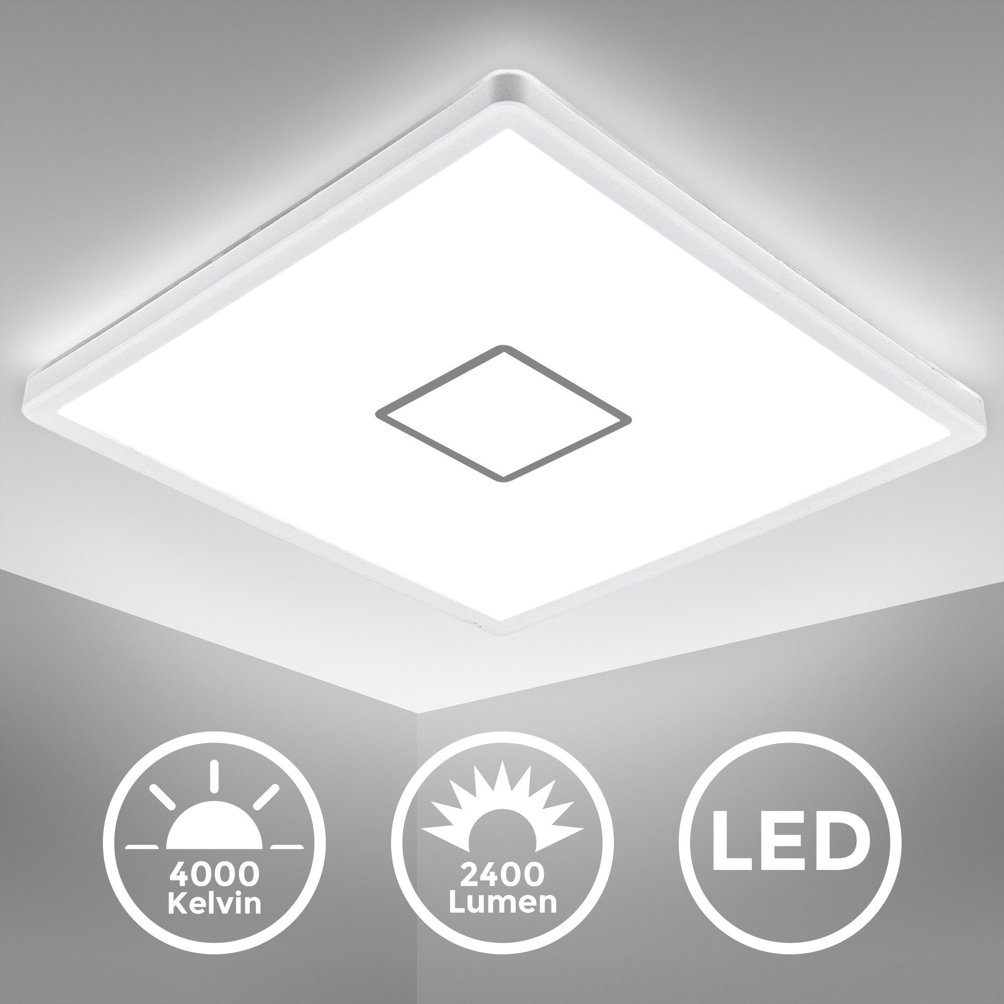 B.K.Licht Deckenleuchte LED Deckenlampe modern Panel flach eckig 29x29cm Bü günstig online kaufen