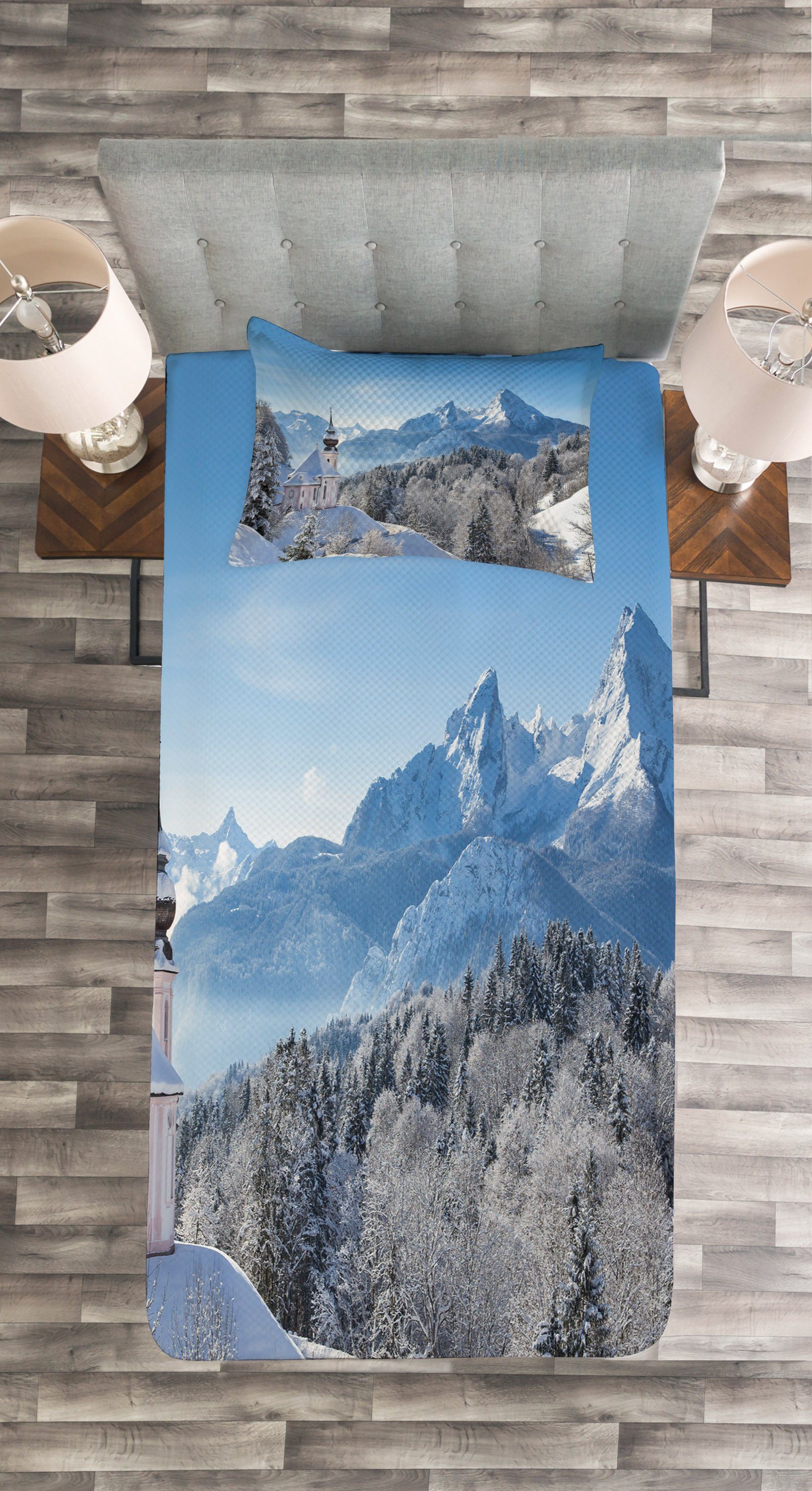 Abakuhaus, Tagesdecke Winter Kissenbezügen Set mit Bavaran Deutschland Alpen Waschbar,