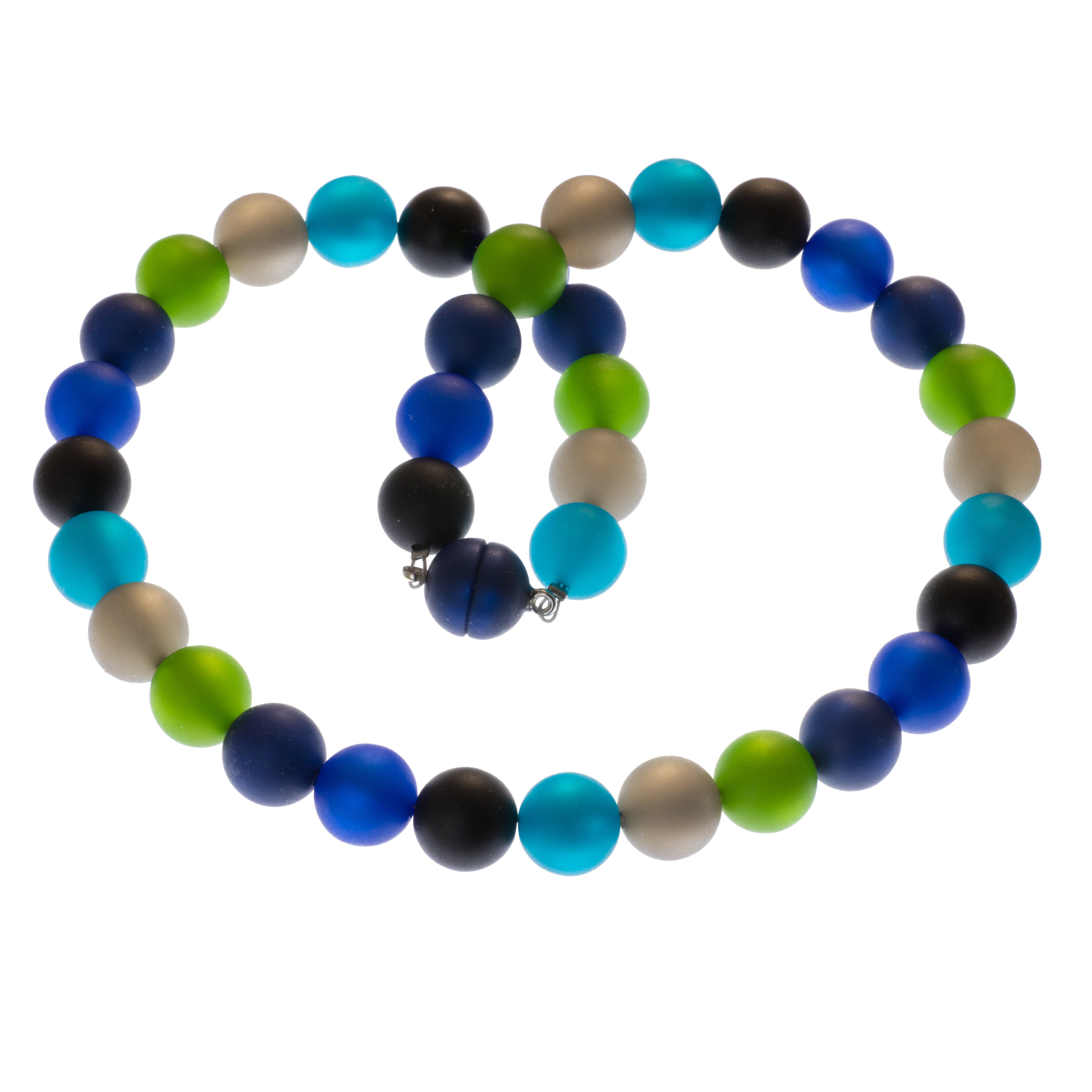 Perlenkette Polaris Kette blau grün grau 14 mm Perlen
