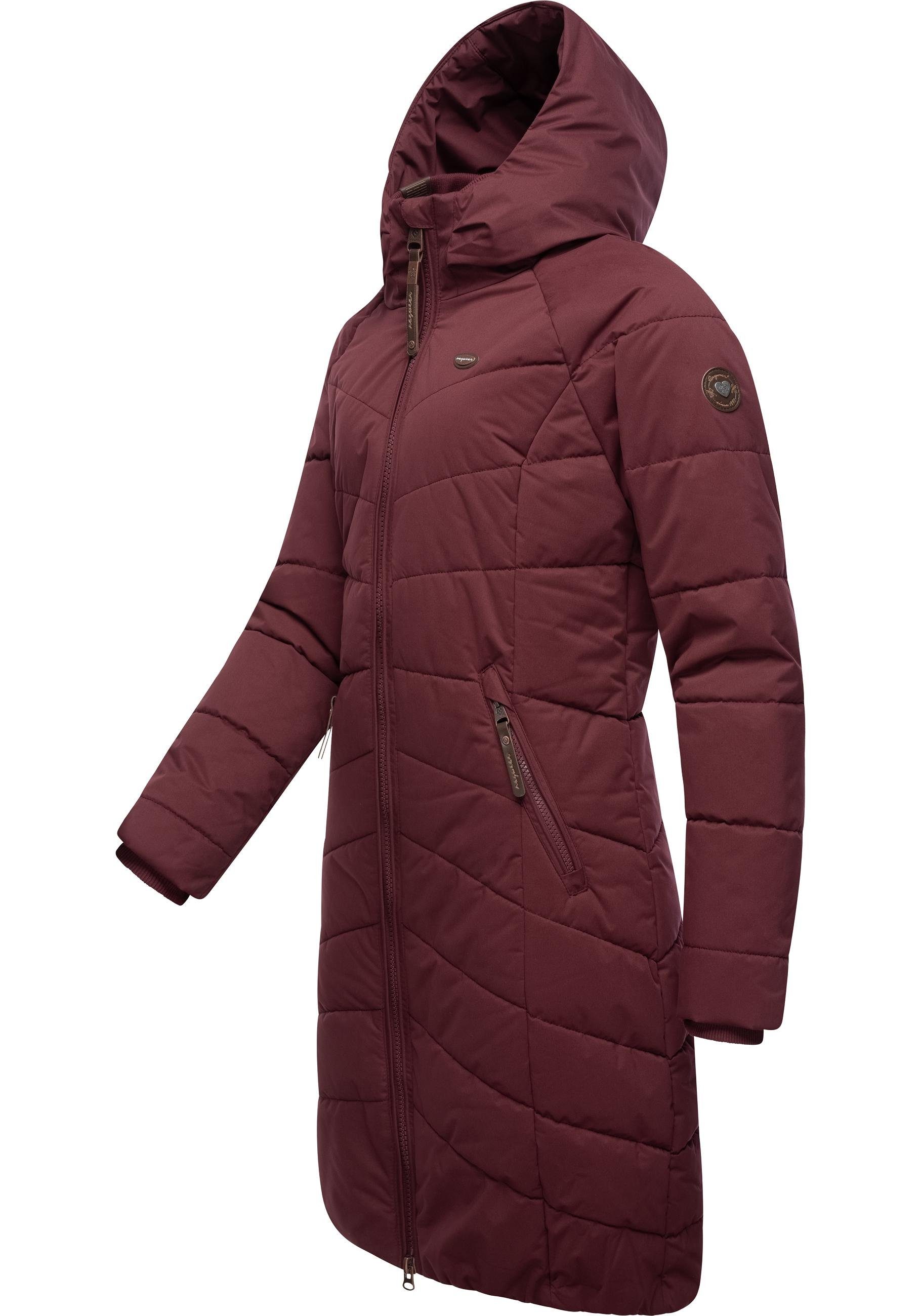 mit gefütterter Winterparka Coat Ragwear weinrot Kapuze Steppmantel Dizzie gesteppter stylischer,