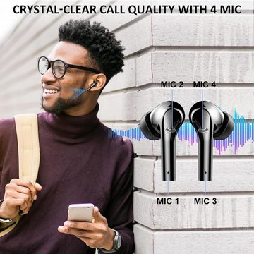 Mysic Bluetooth 5.3 Kabellos mit 4 ENC Mikrofon, 45 Std Spielzeit In-Ear-Kopfhörer (Ergonomisches Design für bequemen Sitz auch bei längeren Tragezeiten., USB-C Ladekoffer Noise Cancelling Earbuds IPX7 Sport LED Anzeige)