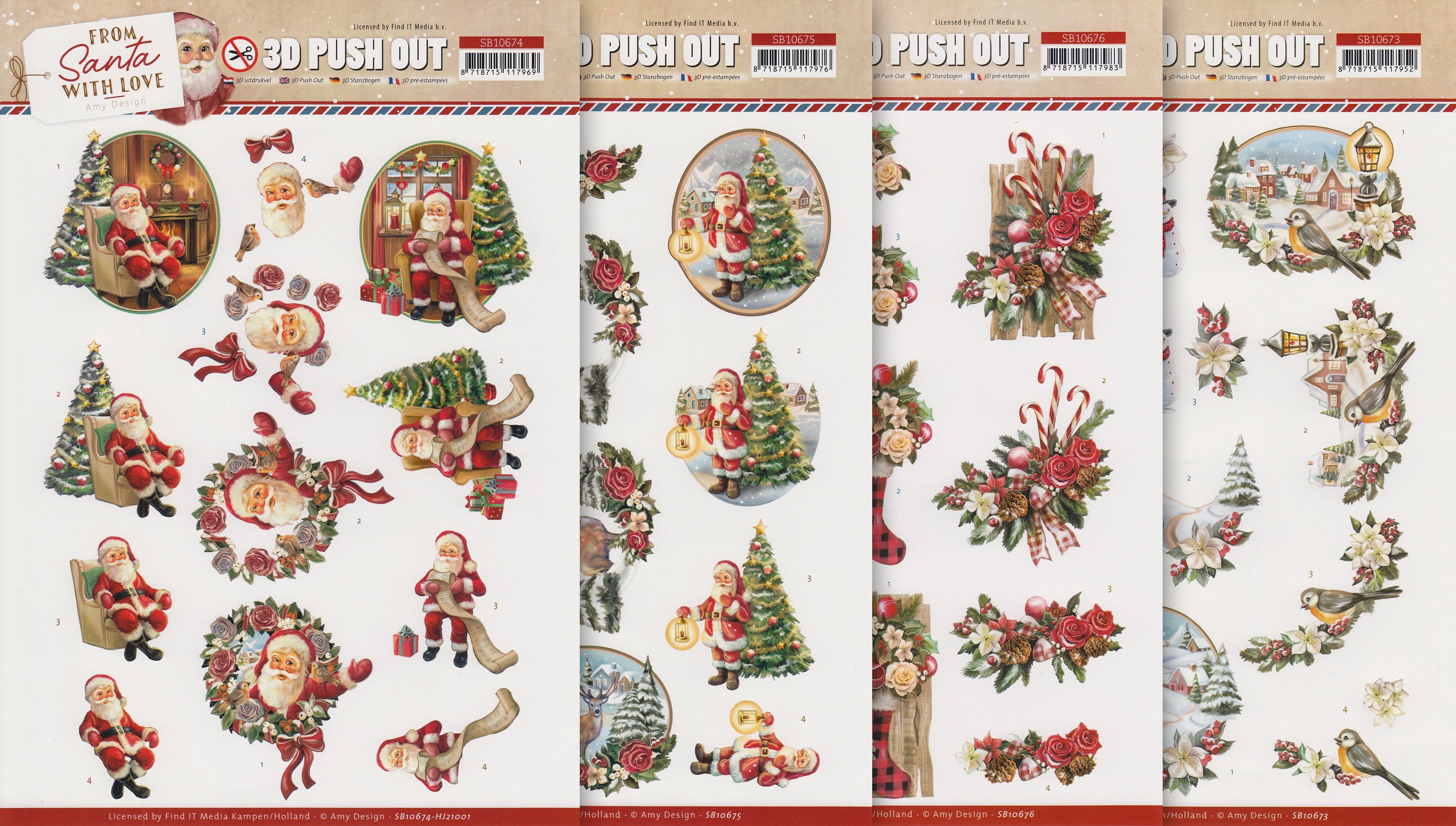 FINDit Motivpapier 3D-Stanzbogen-Set From Santa with love, DIN A4