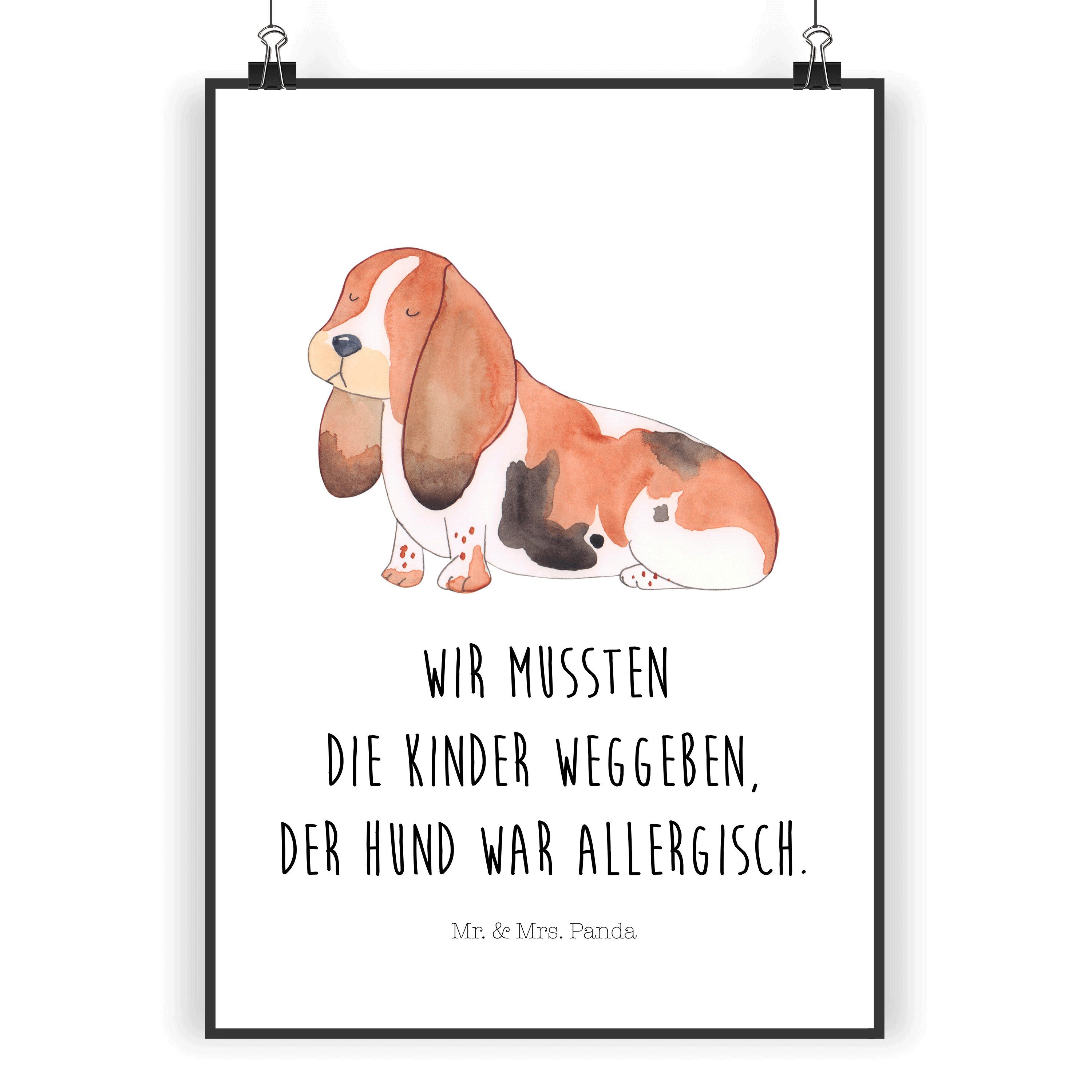 Poster DIN A4 Hund Basset Hound - Weiß - Geschenk, niedlich, Bild, Poster, K