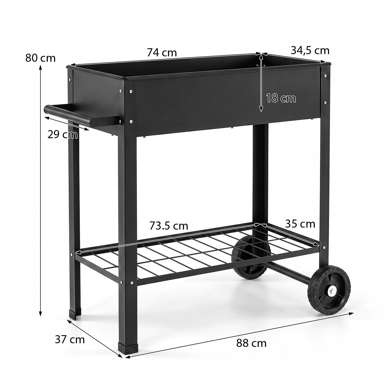 COSTWAY Hochbeet (1 St), Gartenbeet, mit Rollen, Ablage, Griff