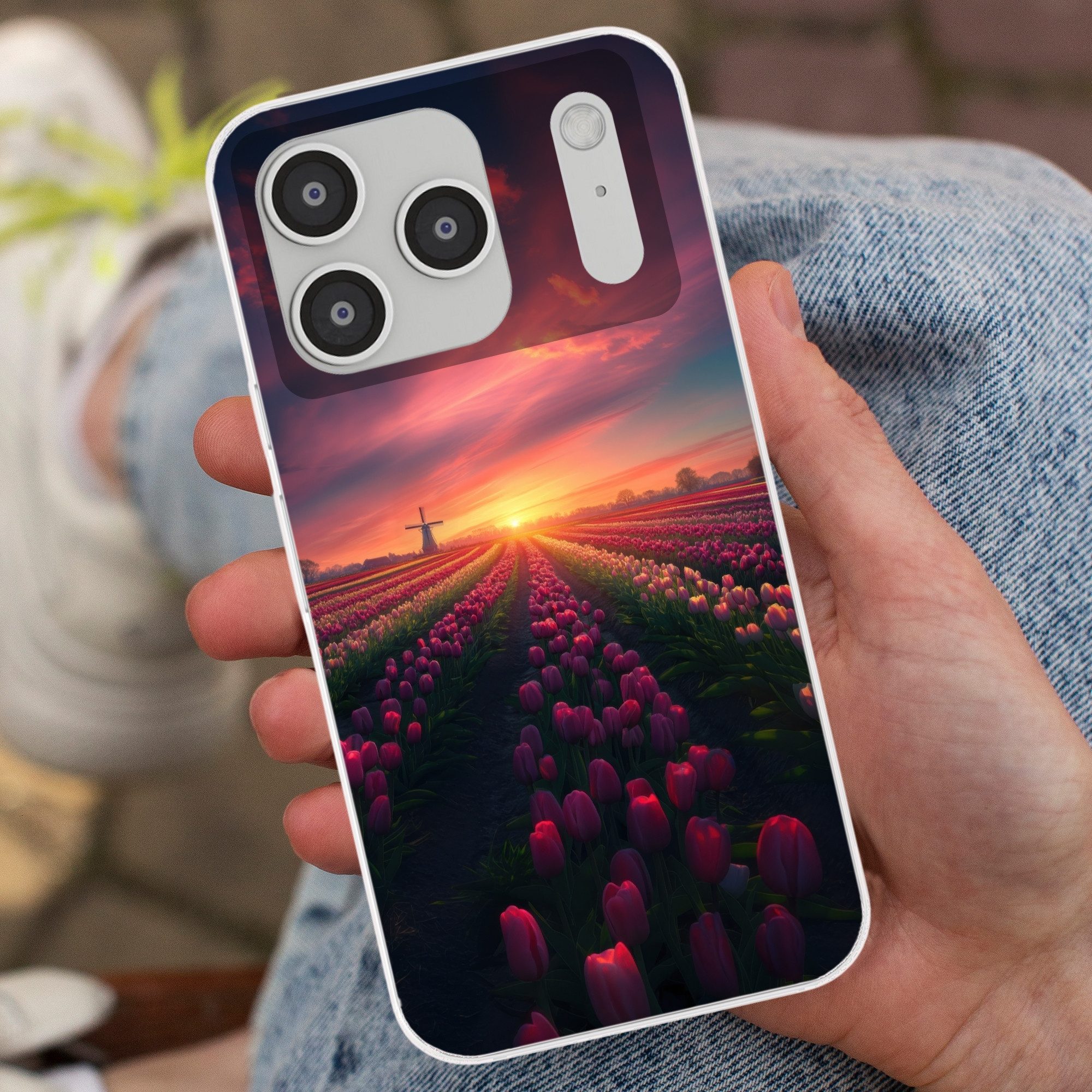 MuchoWow Handyhülle für Apple iPhone 17 Pro Windmühle - Sonnenuntergang - Landschaft, Smartphone-Bumper, Print, Handy Schutzhülle Dünn