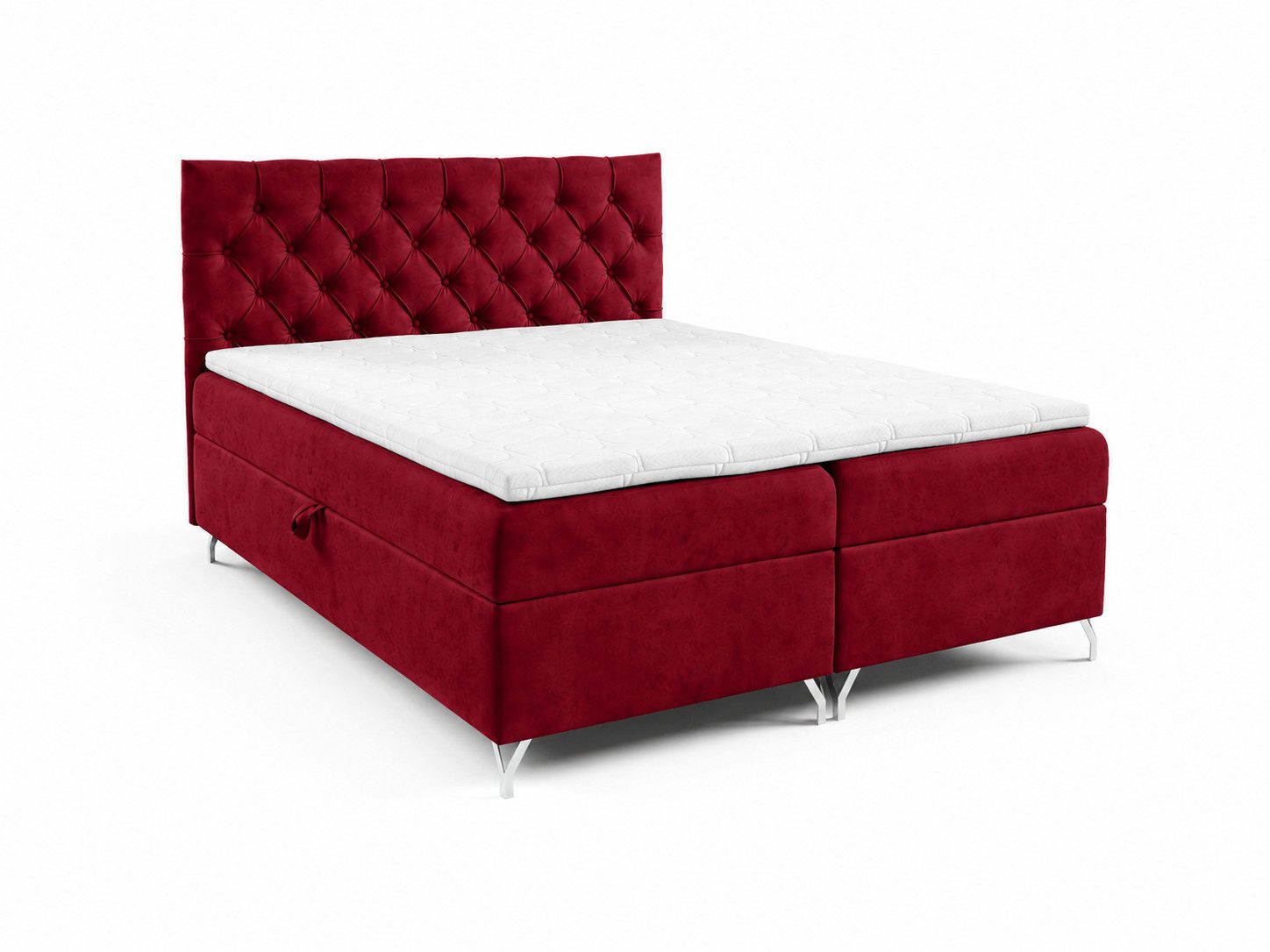 Home Collective Boxspringbett Bett Doppelbett mit Bettkasten Polsterbett Stauraum Samtstoff (Größen 120x200, 140x200, 160x200, 180x200, 200x200 cm), Bonell-Federkern und Topper, Metallfüße Rot