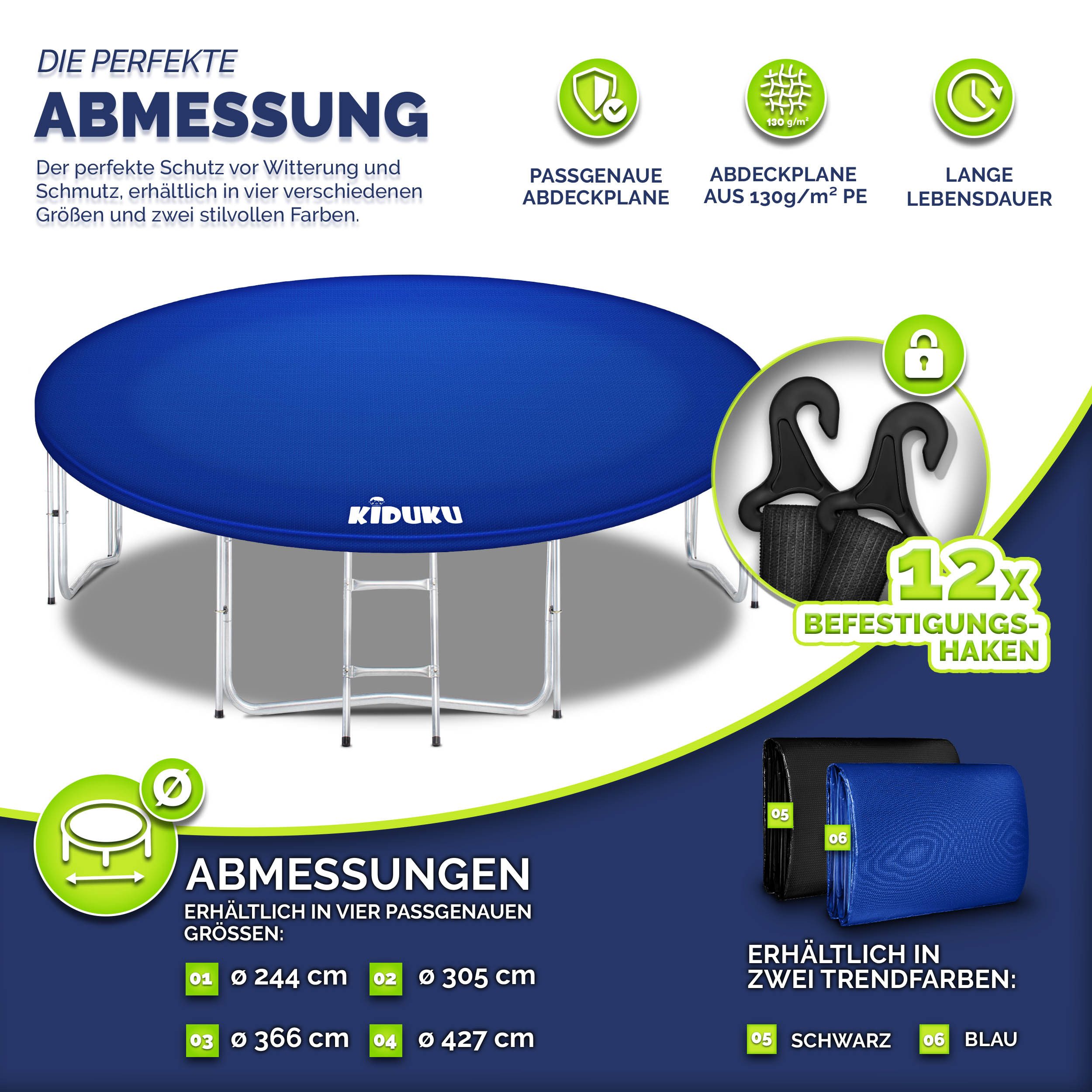 KIDUKU Trampolin-Abdeckplane Trampolin Regenabdeckung 244 - 427 cm, Wetterschutzplane