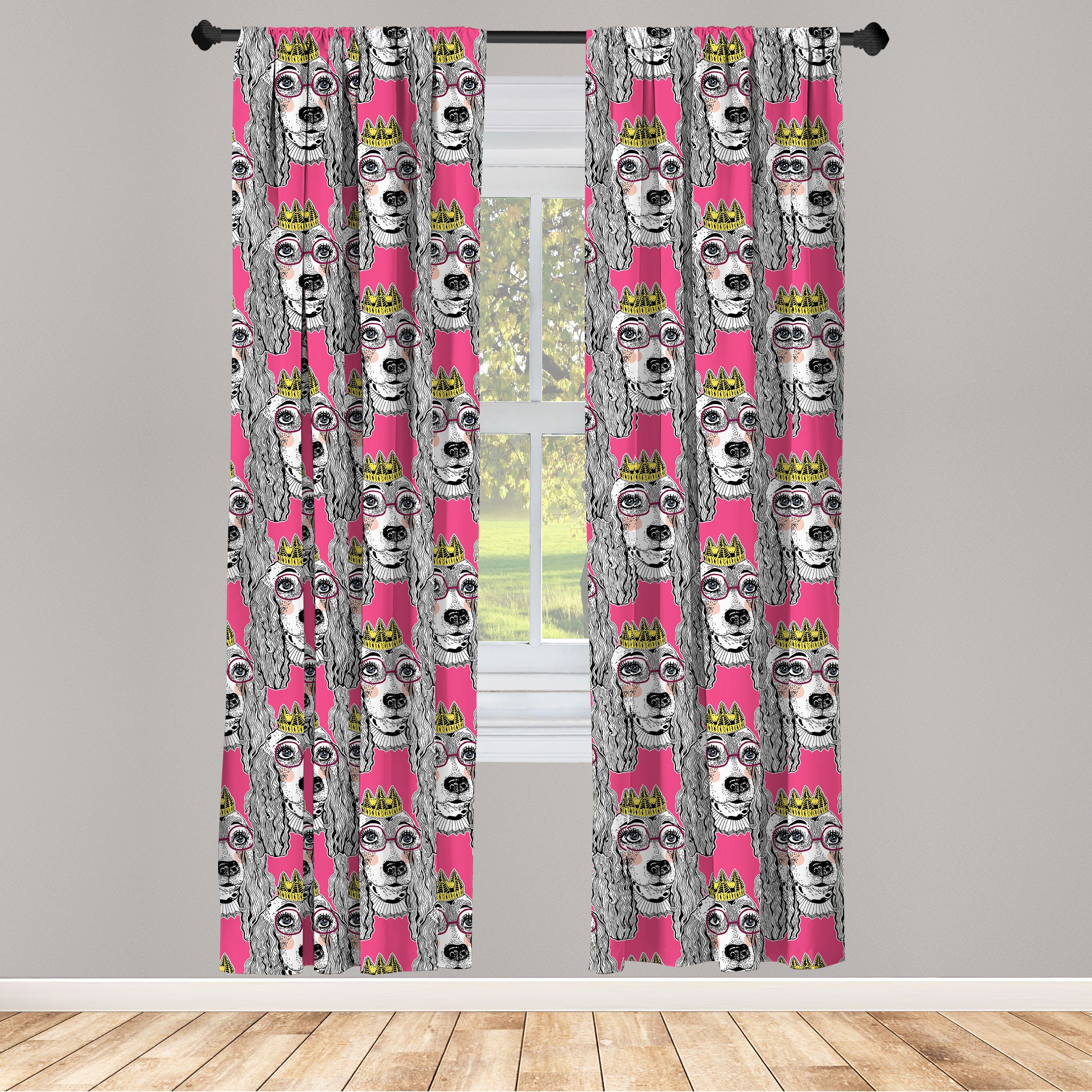 Gardine Vorhang für Wohnzimmer Schlafzimmer Dekor, Abakuhaus, Microfaser, Hundeliebhaber Doodle Puppy