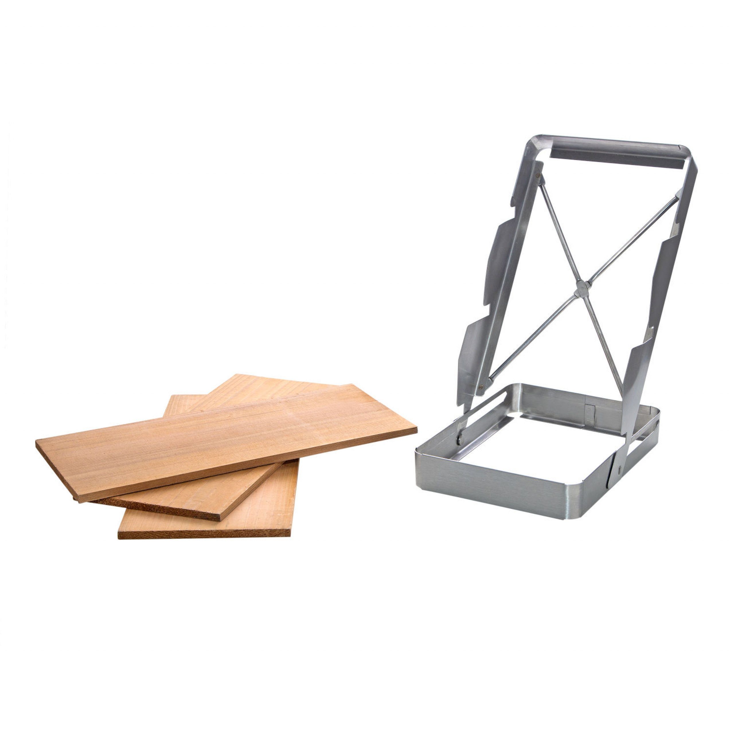 Gasgrill Allgrill Halter für 3 Zedernholzplanken aus Edelstahl 30x28x26 cm