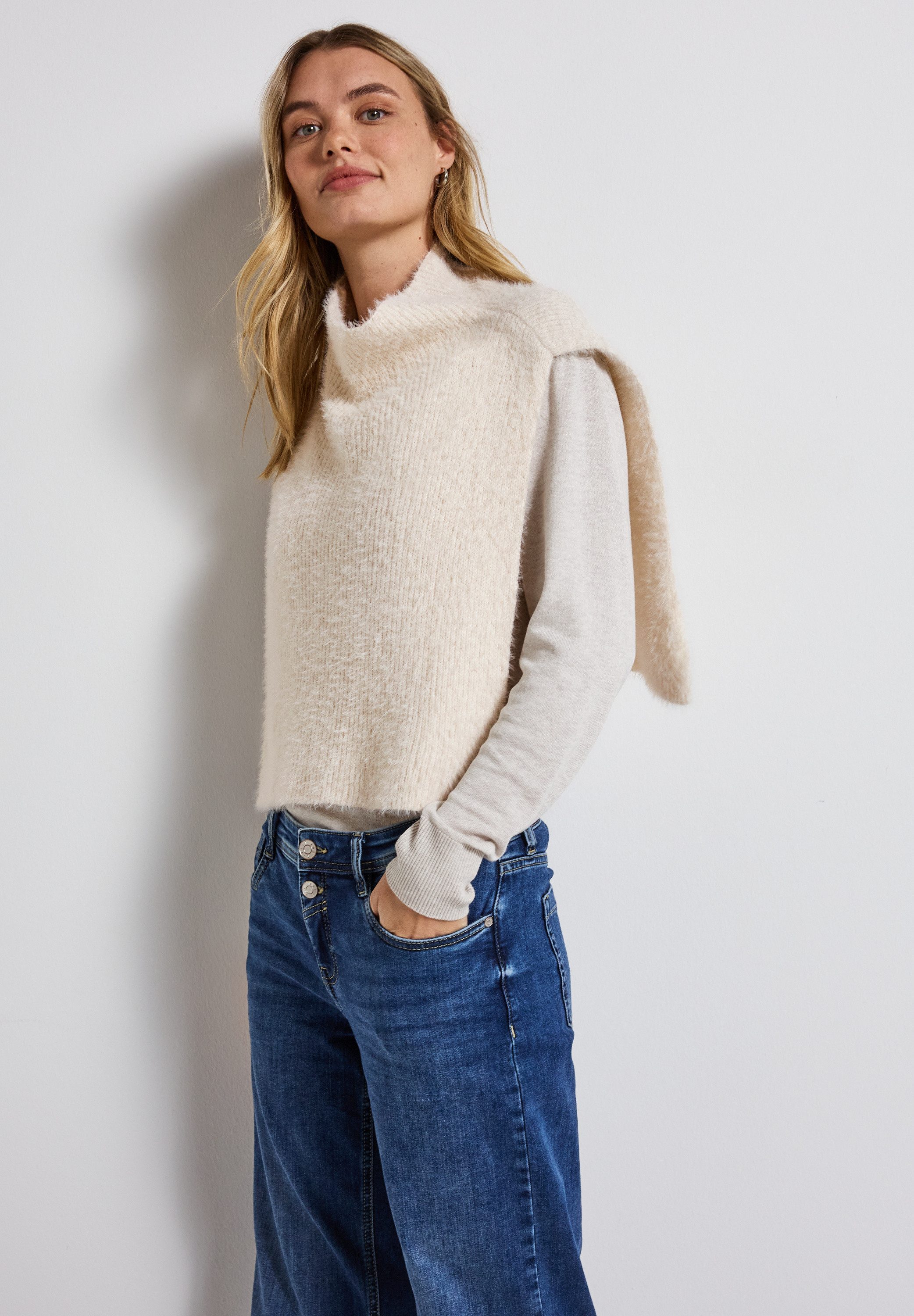STREET ONE Strickponcho mit Federgarn