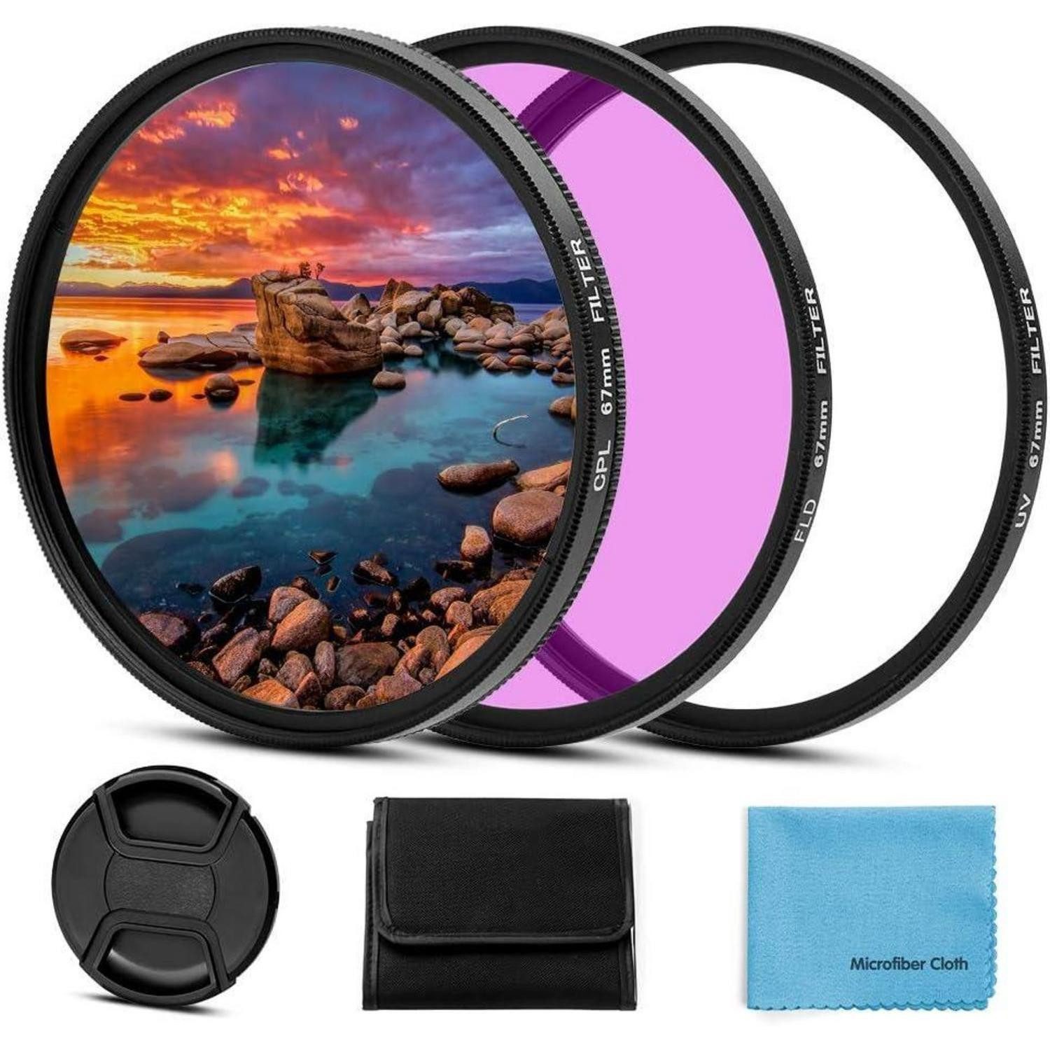 LuxusKollektion 77mm UV CPL FLD Filter Set mit Mittelpinch-Objektivdeckel Foto-Filter-Sets