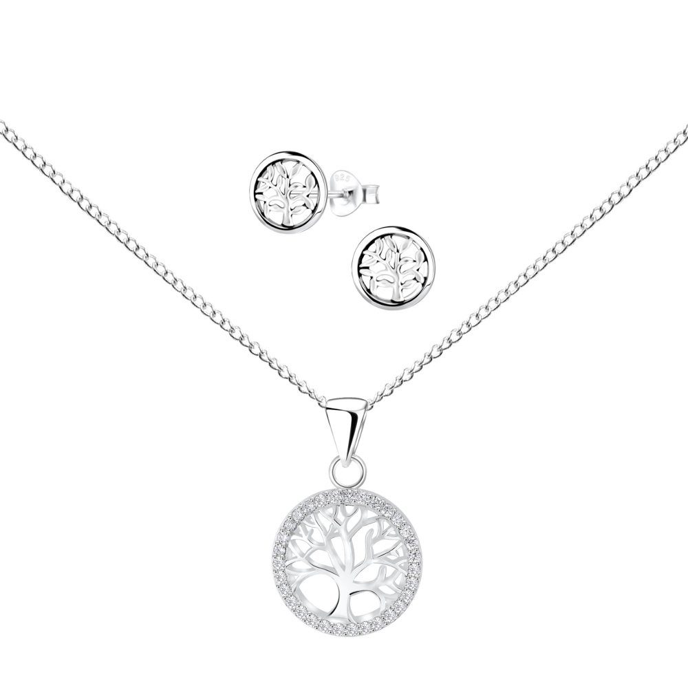 ALEXANDER YORK Schmuckset TREE OF LIFE Zirkonia weiß, Ohrstecker, 4-tlg., 925 Sterling Silber