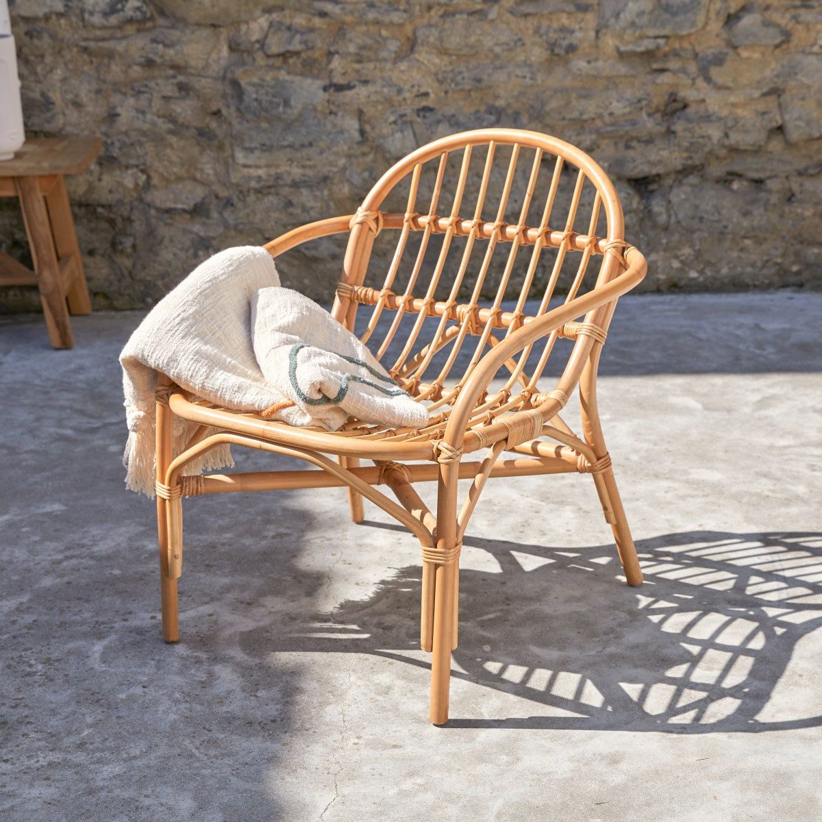 Tikamoon Gartenlounge-Set Outdoor Rattanstuhl naturfarben Rattansitz Sessel Tikamoon Stuhl Sesse, (1-tlg)